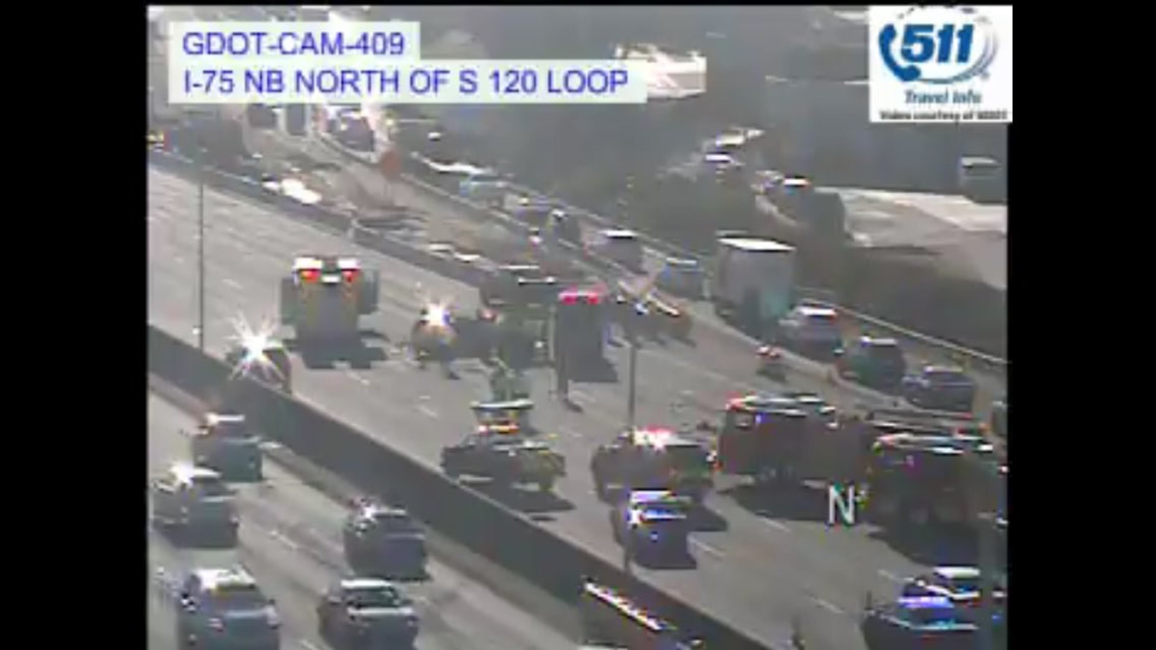 All southbound lanes of I-75 in Cobb County were blocked due to a major accident involving multiple vehicles, the Georgia Department of Transportation said. (Credit: Georgia Department of Transportation)