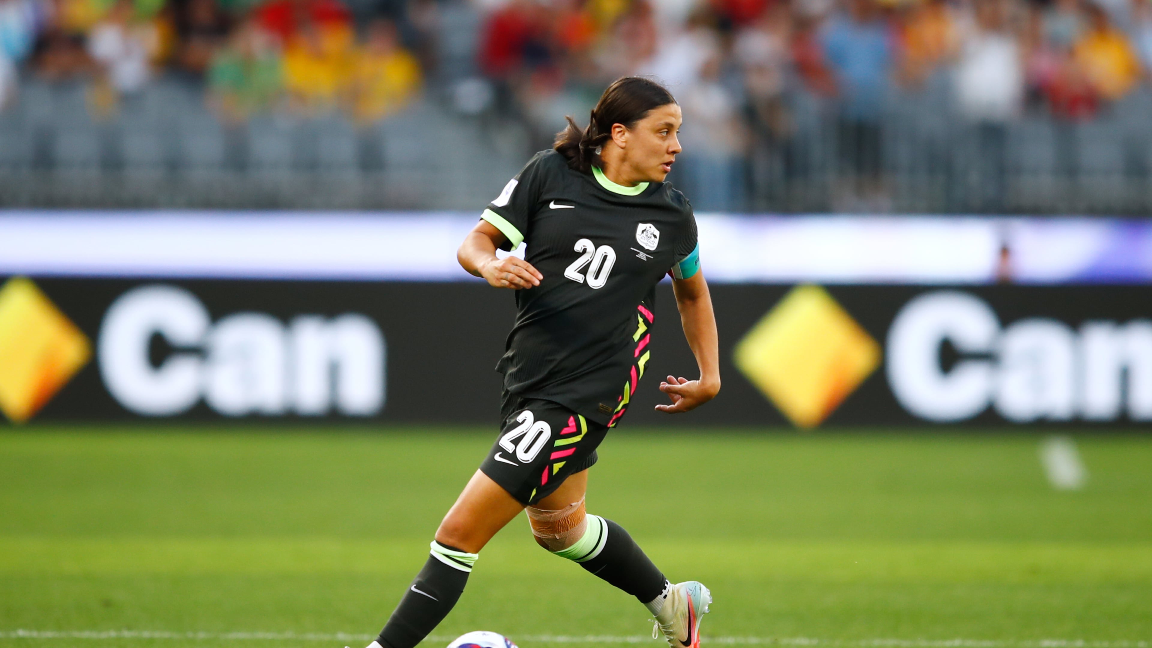 Australia's Sam Kerr during the Women's Asian Cup semifinal soccer match between China and Australia in Perth, Australia, Tuesday, March 17, 2026. (AP Photo/Gary Day)