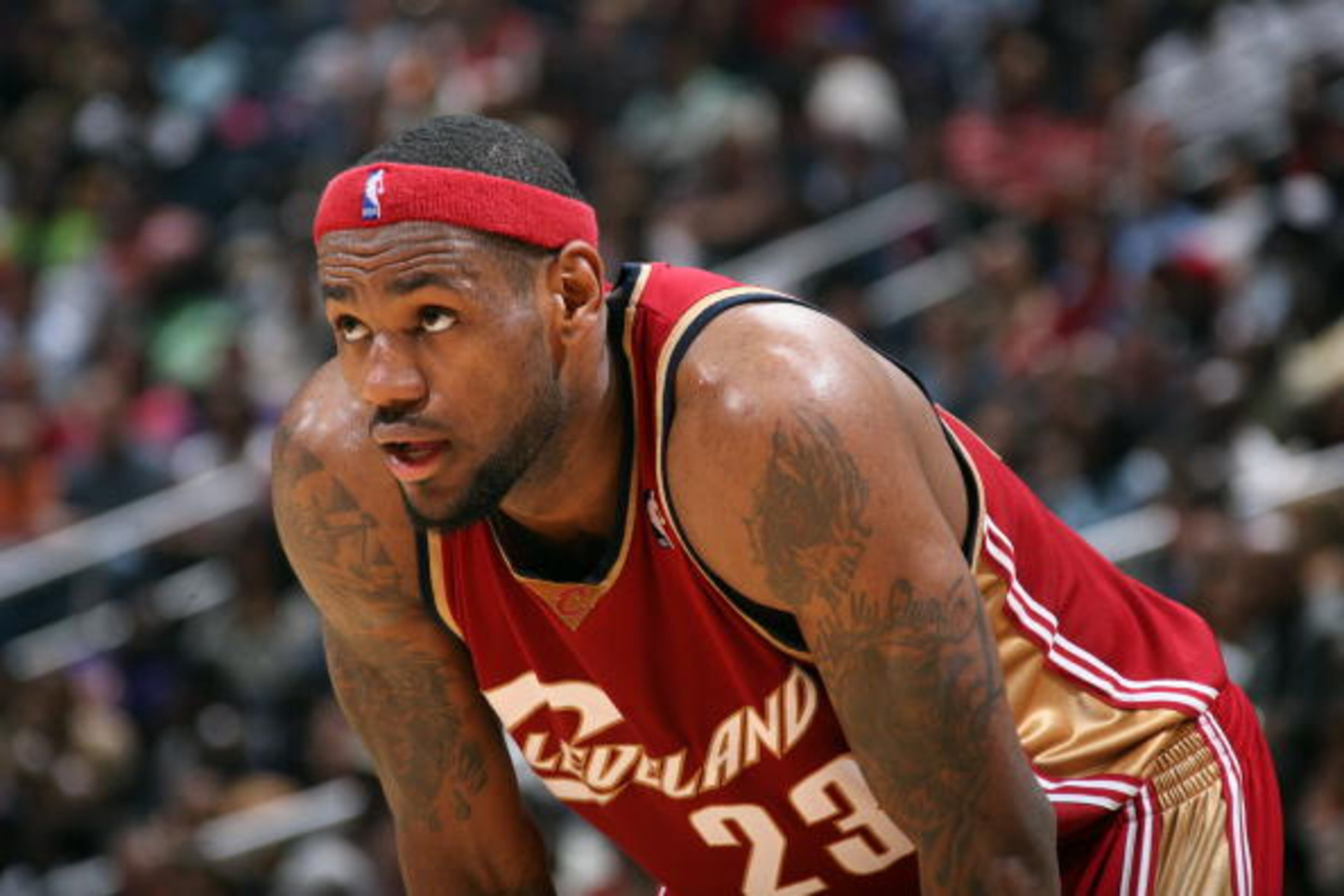 ATLANTA - JANUARY 9: LeBron James #23 of the Cleveland Cavaliers looks on during a break in NBA game action against the Atlanta Hawks on January 9, 2008 at Philips Arena in Atlanta, Georgia. The Hawks won 90-81. NOTE TO USER: User expressly acknowledges and agrees that, by downloading and/or using this Photograph, user is consenting to the terms and conditions of the Getty Images License Agreement. Mandatory Copyright Notice: Copyright 2008 NBAE (Photo by Scott Cunningham/NBAE via Getty Images)