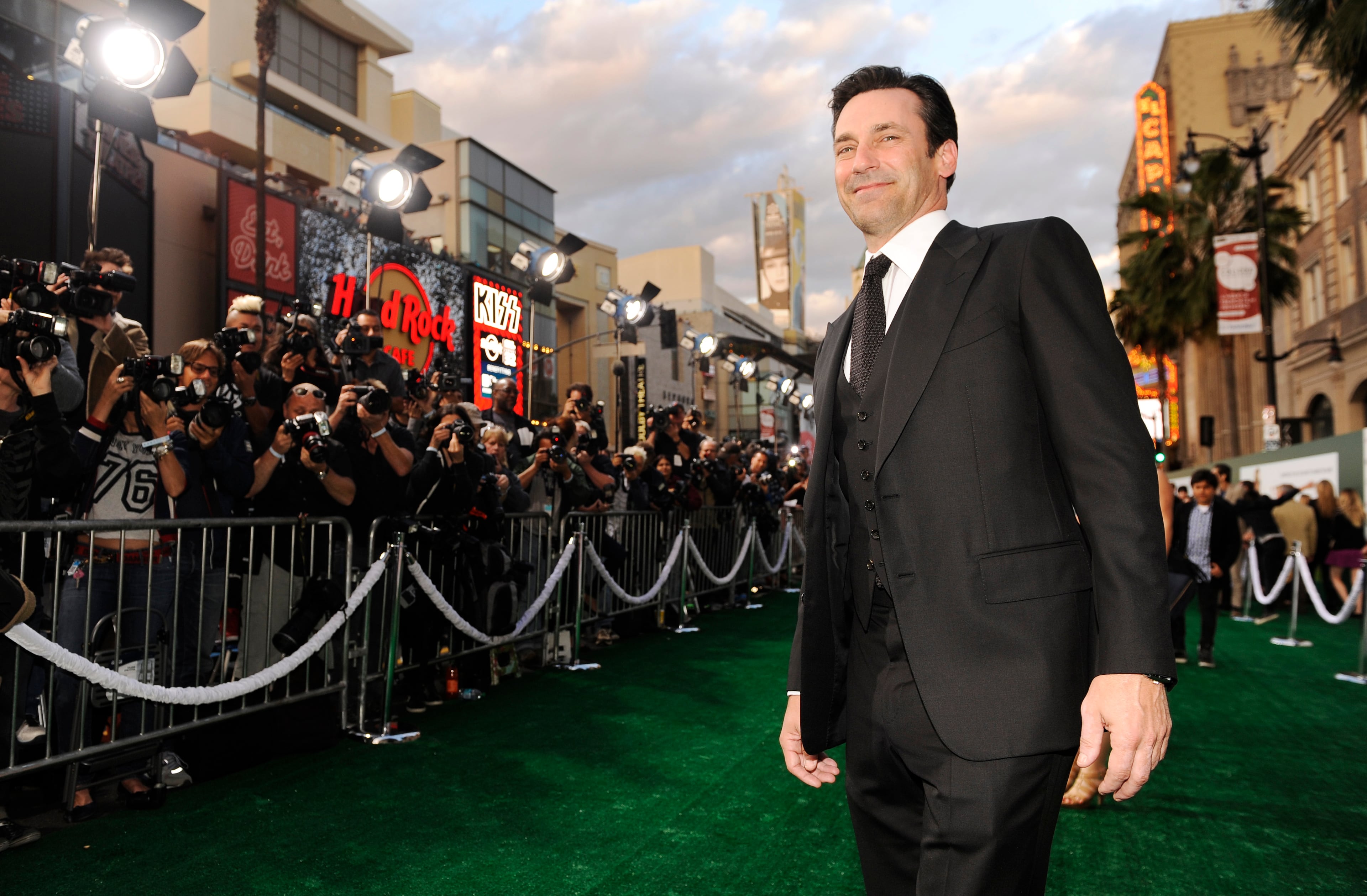 Jon Hamm arrives at the world premiere of "Million Dollar Arm" at El Capitan Theatre on Tuesday, May 6, 2014, in Los Angeles. (Photo by Chris Pizzello/Invision/AP)