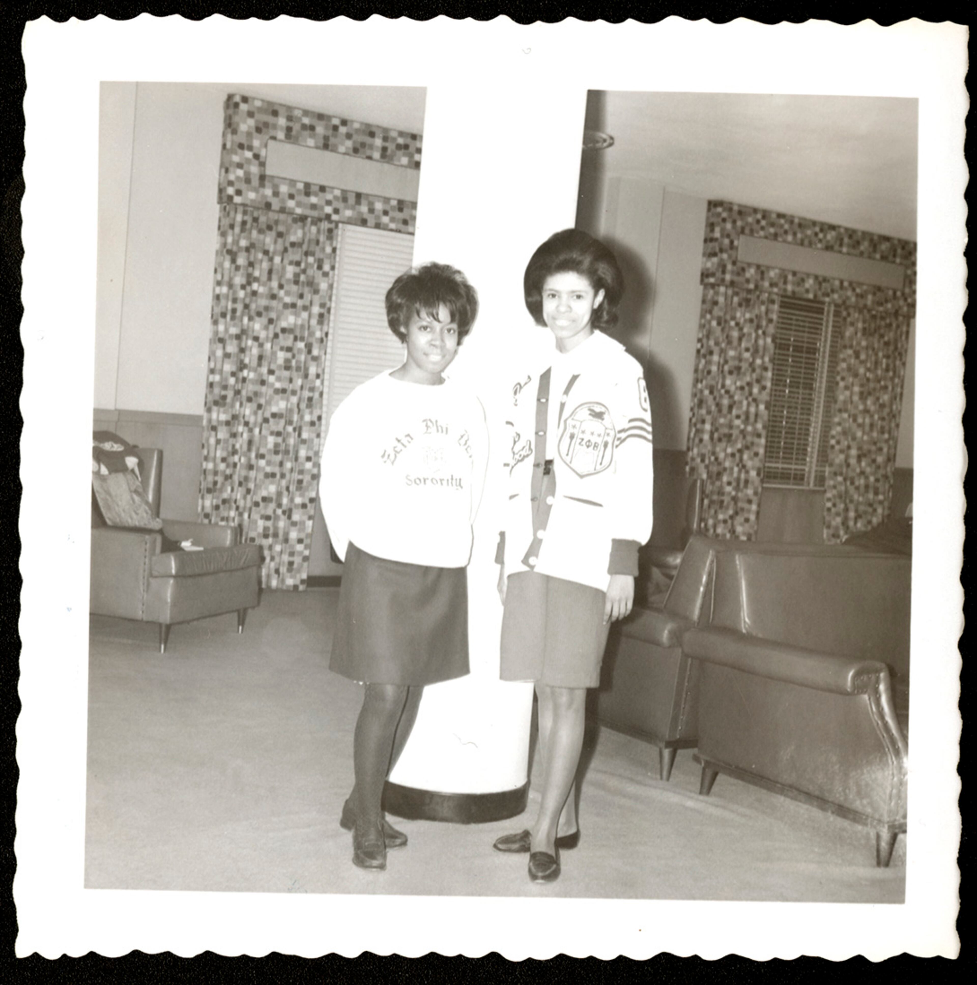 Sorors from the Psi Chapter at Clark College pose in their sweat shirt and vintage sweater. Circa 1960s.
