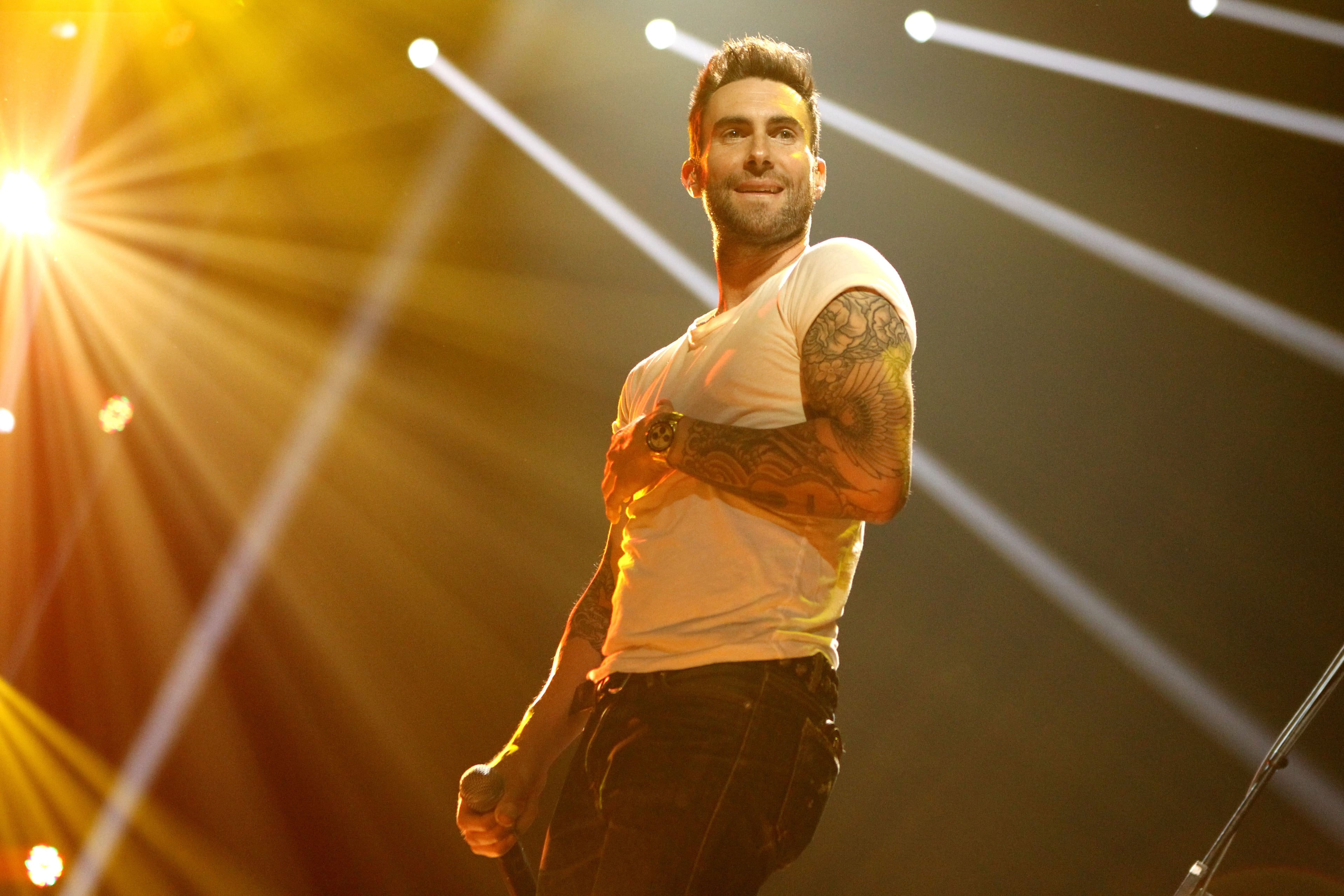 INDIANAPOLIS, IN - FEBRUARY 02: Singer Adam Levine performs onstage during VH1's Super Bowl Fan Jam at Indiana State Fairgrounds, Pepsi Coliseum on February 2, 2012 in Indianapolis, Indiana. (Photo by Christopher Polk/Getty Images for Vh1)