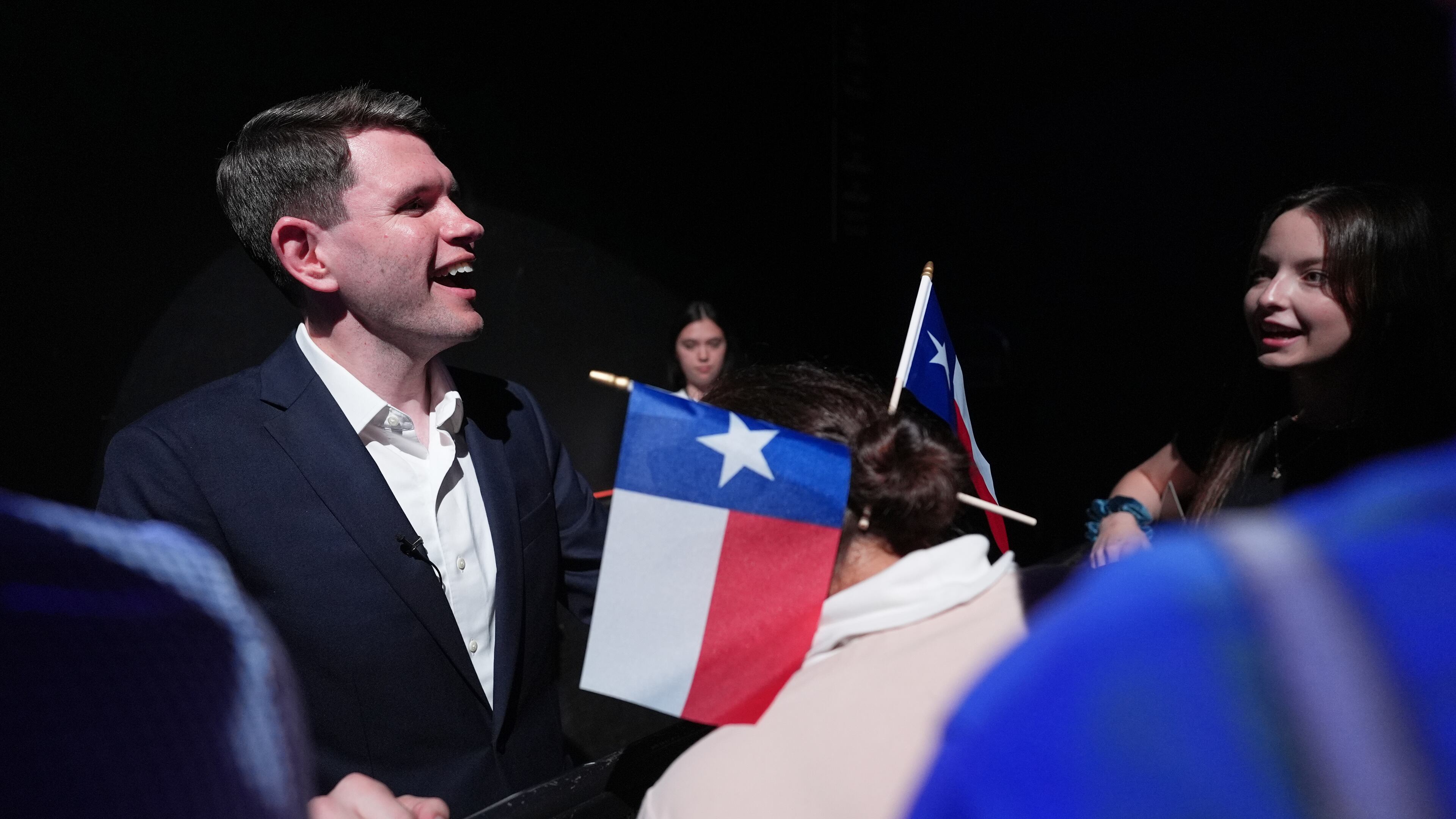 Texas Democratic Senate candidate Texas state Rep. James Talarico, D-Austin, meets with attendees after speaking for the first time since winning the Democratic nomination in Austin, Wednesday, March 4, 2026. (AP Photo/Eric Gay)