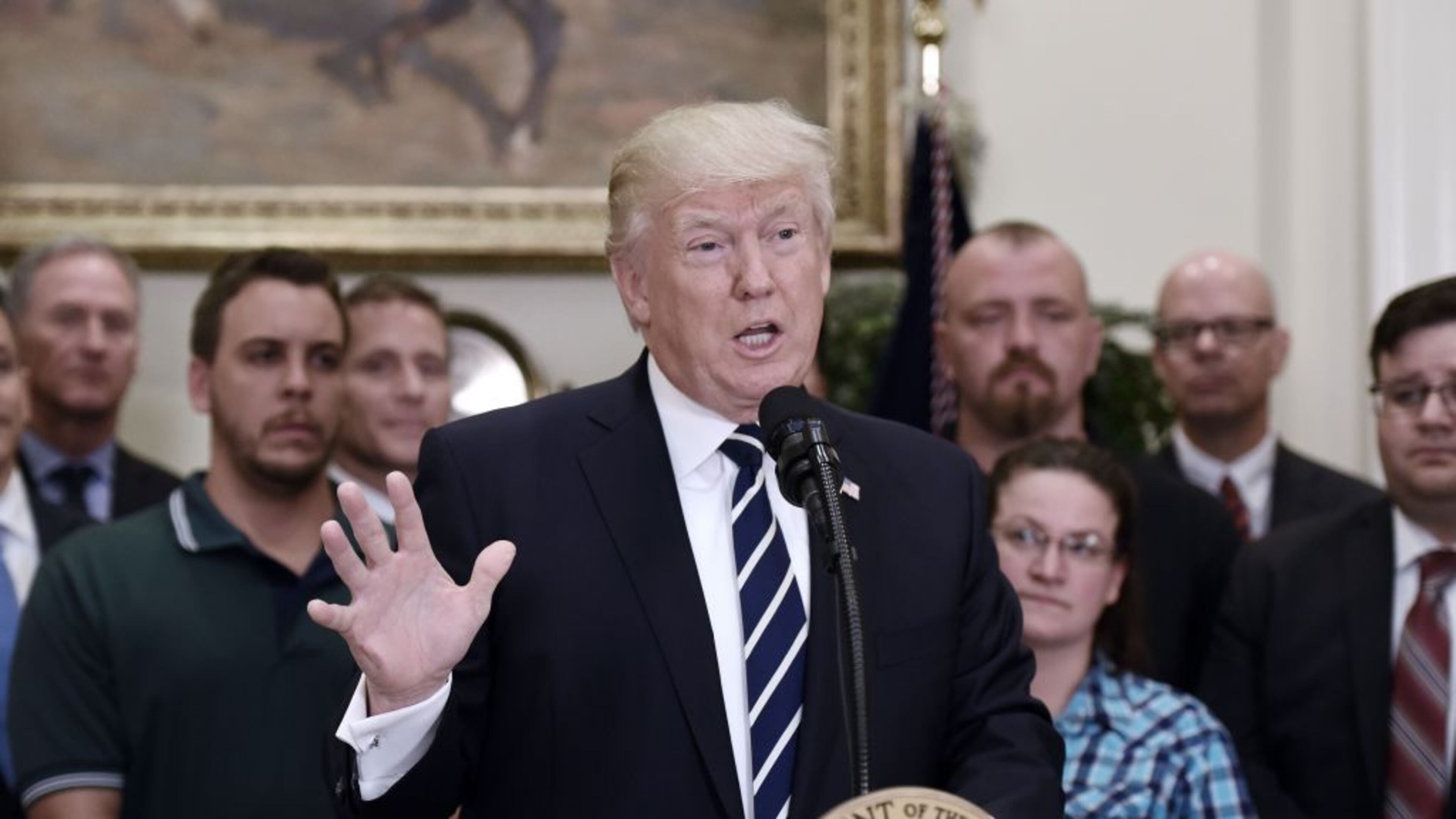 U.S. President Donald Trump delivers remarks on his executive order that aims to expand apprenticeships to train people for millions of unfilled skilled jobs. (Photo by Olivier Douliery-Pool/GettyImages