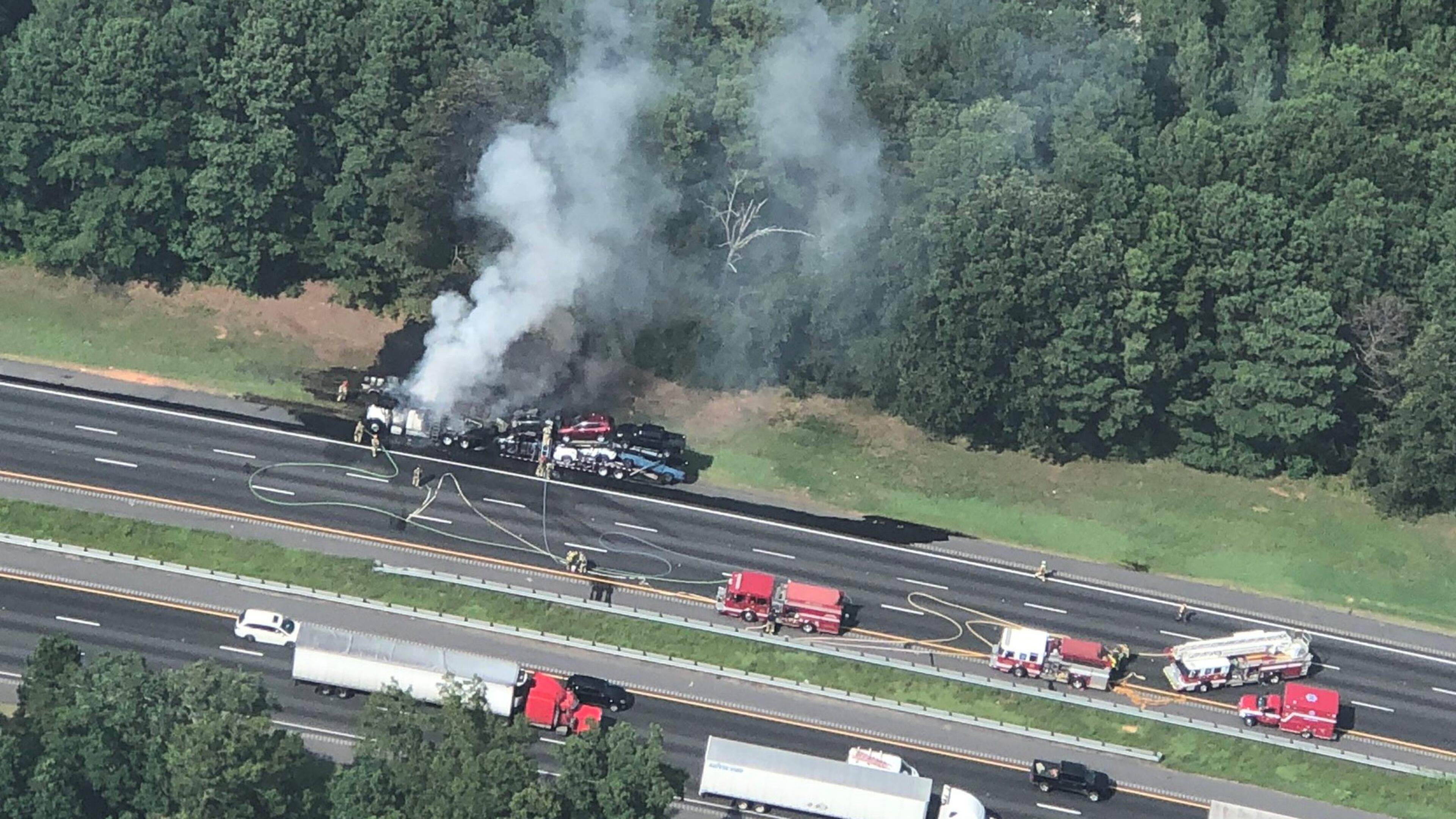 A car hauler burst into flames, affecting Henry County traffic Monday afternoon.