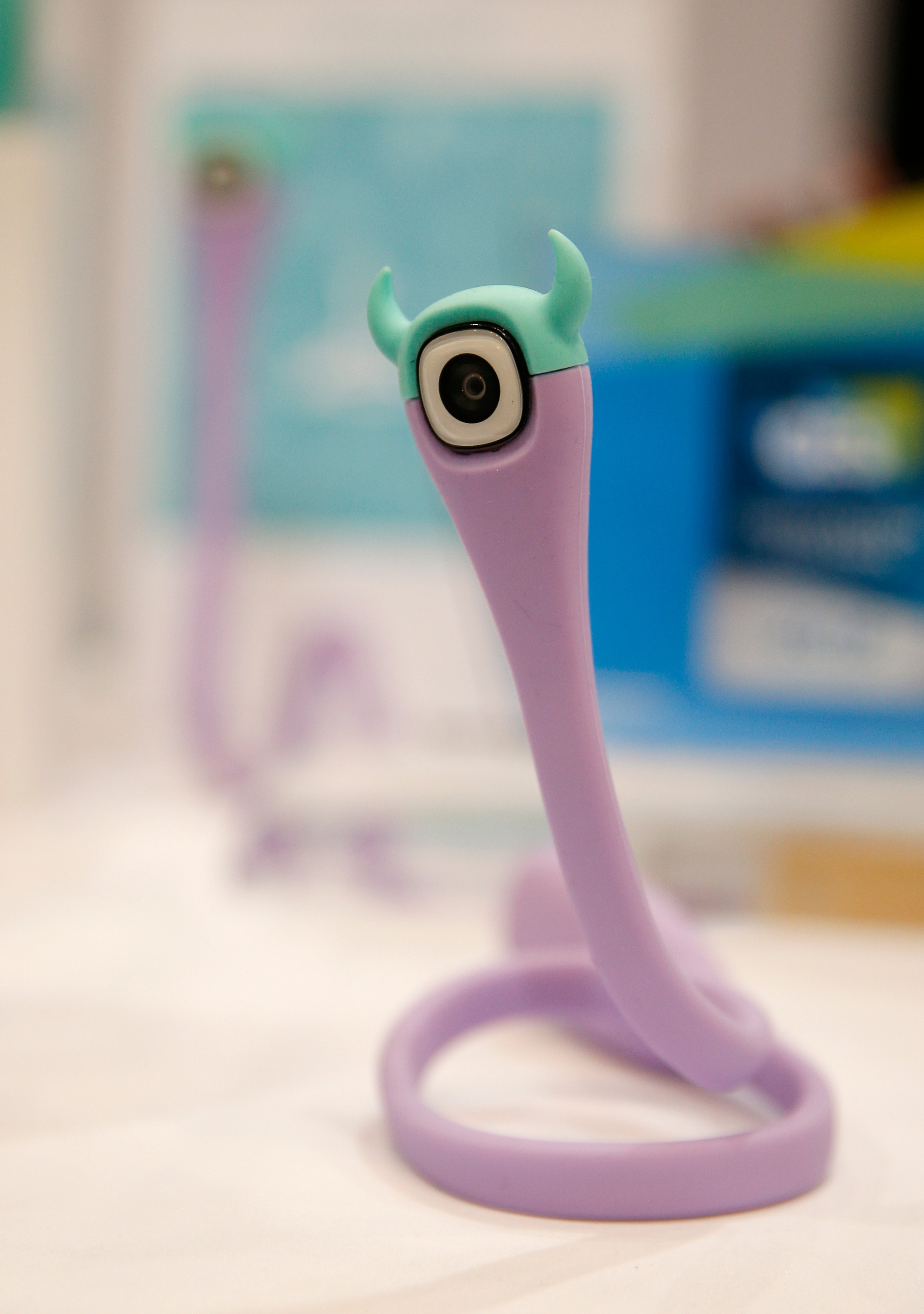 The PIG camera is on display at CES Unveiled, a media preview event for CES International, Monday, Jan. 4, 2016, in Las Vegas. The device has a flexible body and video camera in the head. (AP Photo/John Locher)