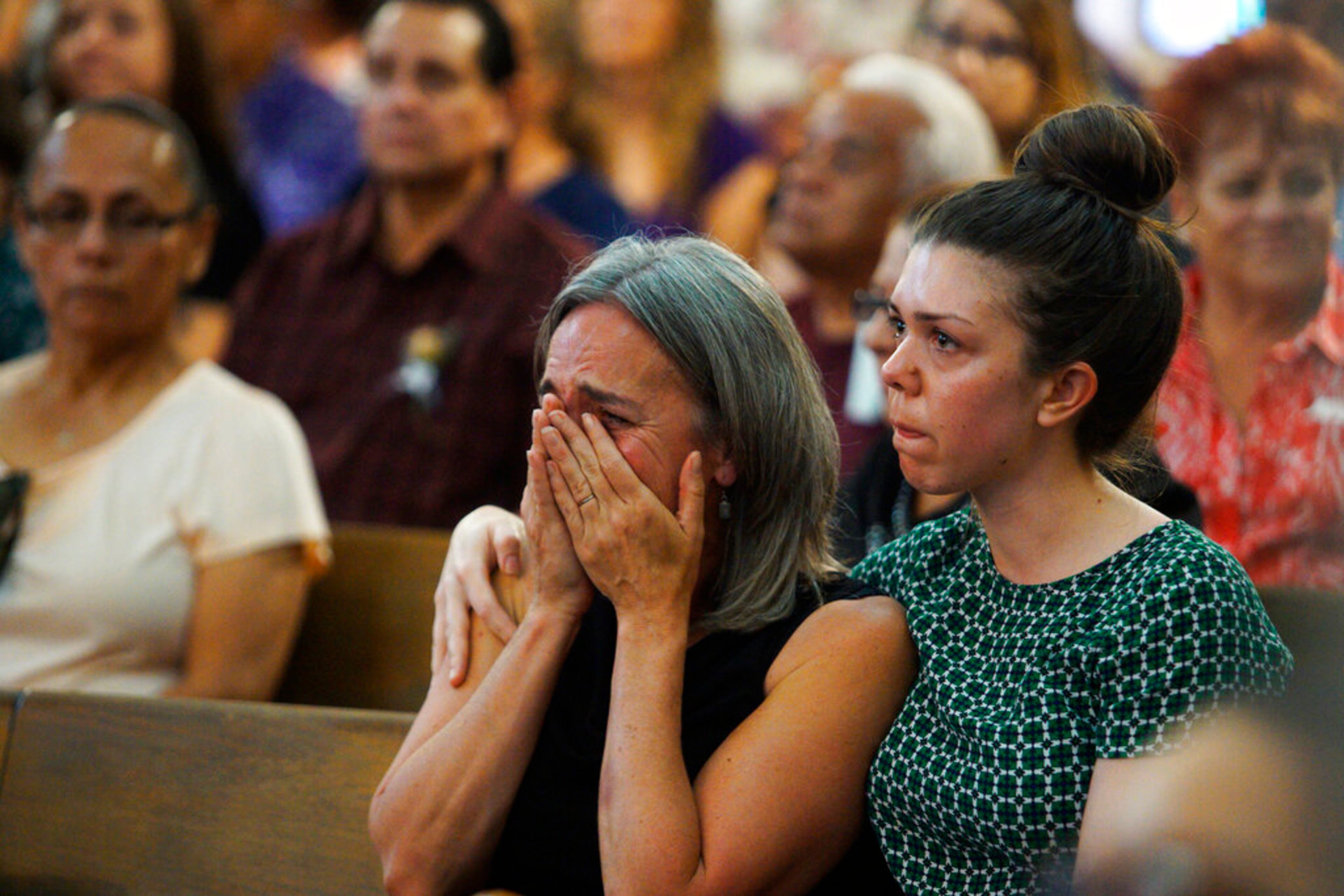 Mourners attend a service for Margie Reckard, who was killed in a mass shooting earlier in the month, at La Paz Faith Memorial & Spiritual Center Friday, Aug. 16, 2019, in El Paso, Texas. (AP Photo/Jorge Salgado)