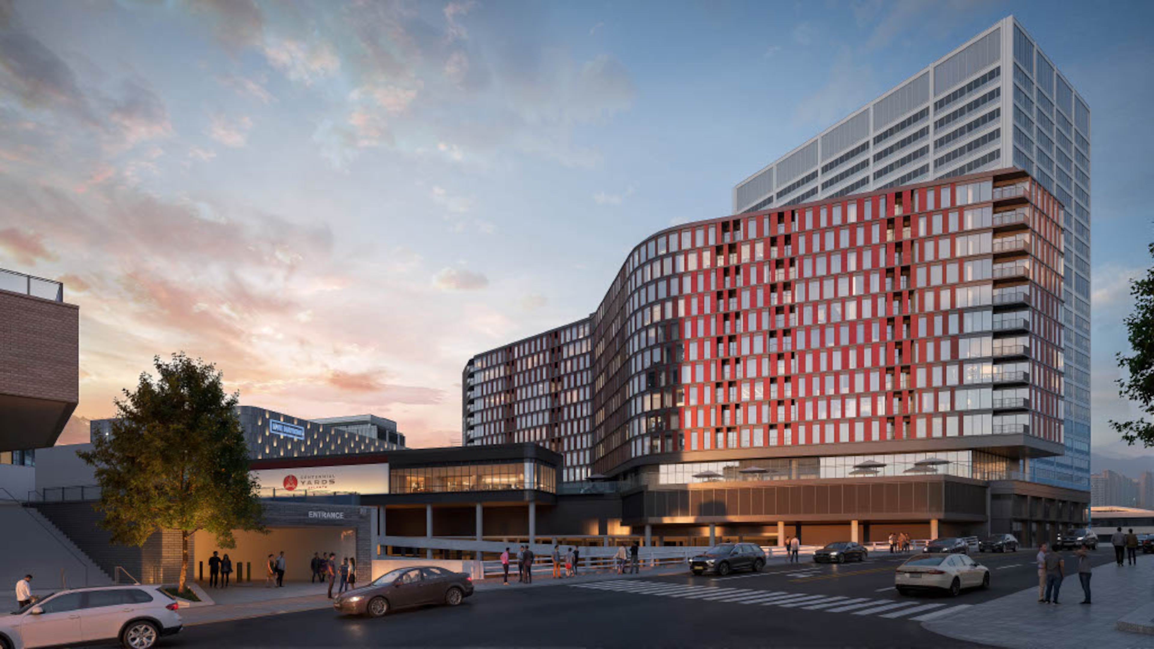 This is a rendering of a planned apartment building at Centennial Yards in downtown Atlanta. It's poised to occupy a site adjacent to the Richard B. Russell Federal Building and was detailed in a 2026 submission to the Atlanta development review committee. (Courtesy of Centennial Yards / Cooper Carry)
