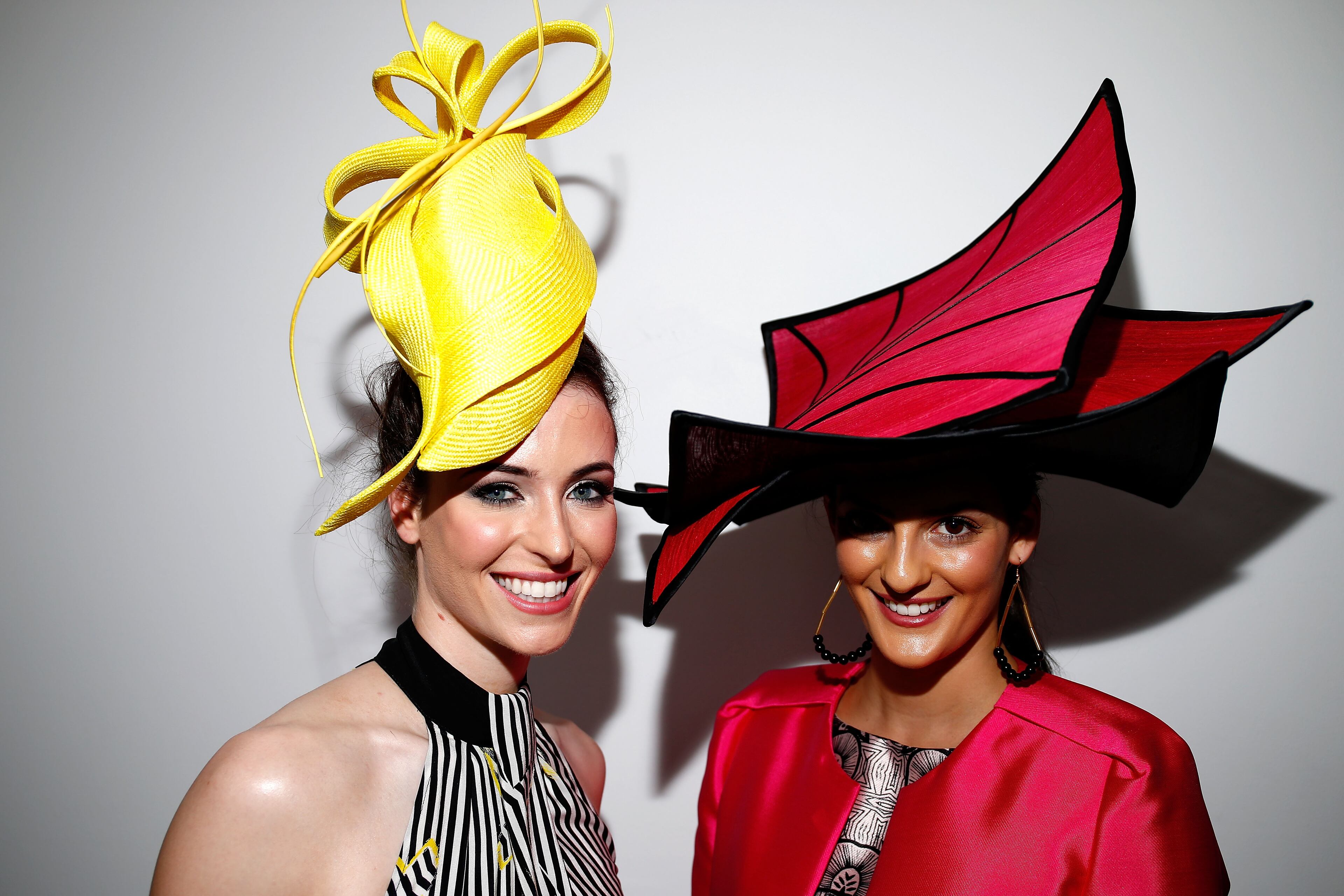 MELBOURNE, AUSTRALIA - NOVEMBER 05: Myer Fashions on the Field Women's Racewear entrant's pose in the Myer Fashion on the Field Marquee on Crown Oaks Day at Flemington Racecourse on November 5, 2015 in Melbourne, Australia. (Photo by Zak Kaczmarek/Getty Images for the VRC)