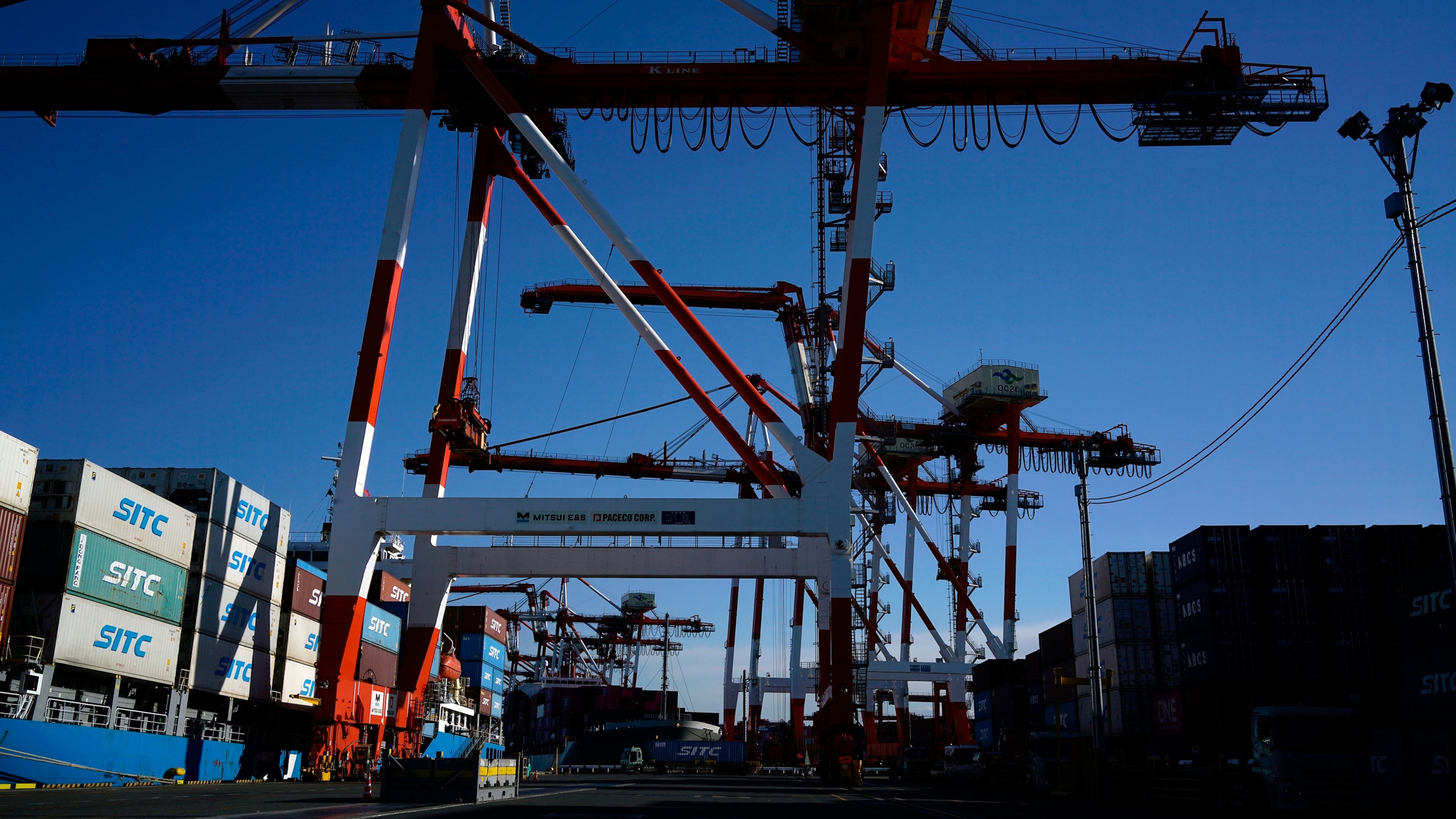 Tokyo container terminal is pictured in Tokyo on Feb. 19, 2025. (AP Photo/Eugene Hoshiko)
