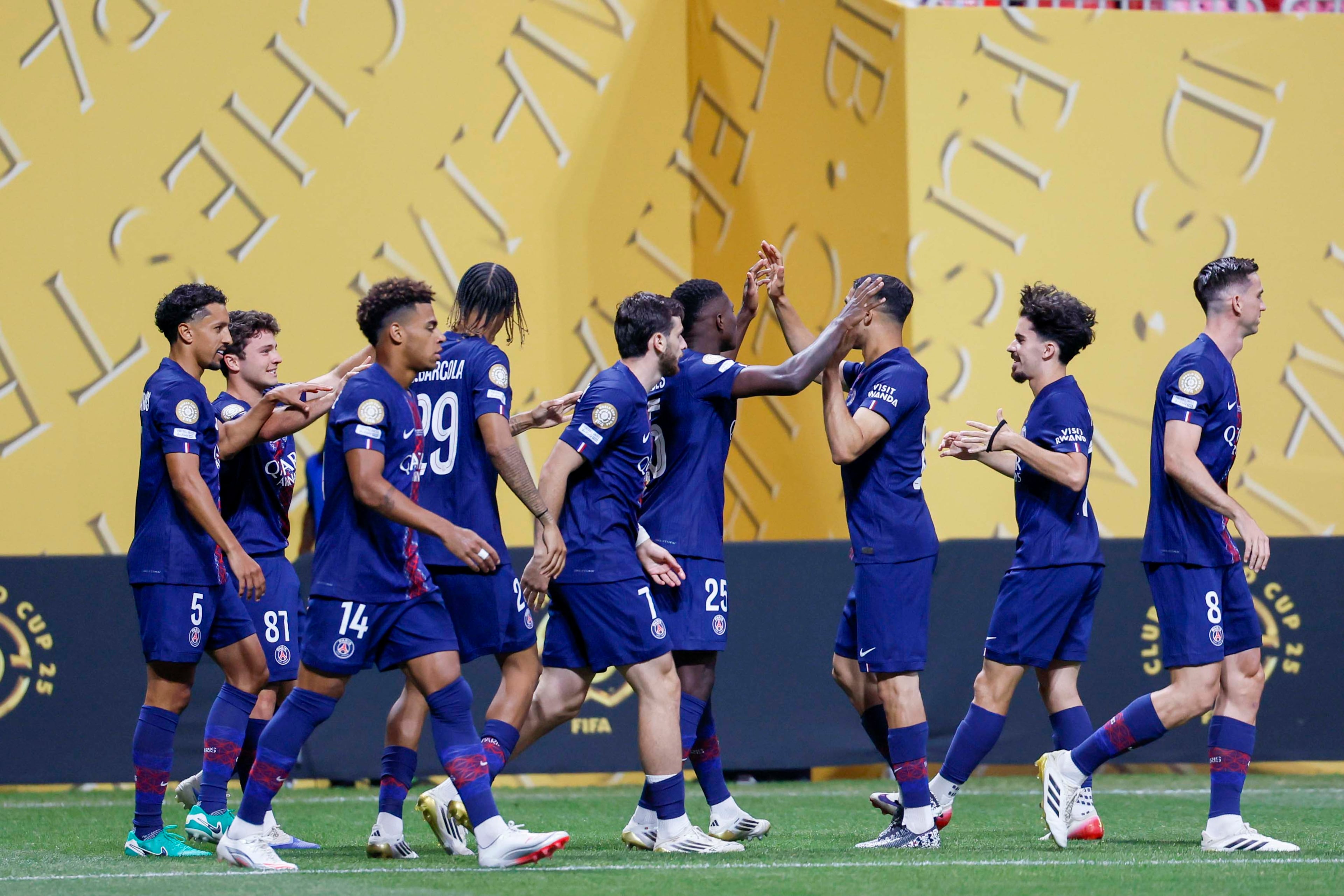 Paris Saint-Germain celebreat after Paris Saint-Germain midfielder João Neves (87) score during the Club World Cup round of 16 soccer match between Paris Saint-Germain FC and Inter Miami in Atlanta, Georgia, on Sunday, June 29, 2025.
(Miguel Martinez/ AJC)
