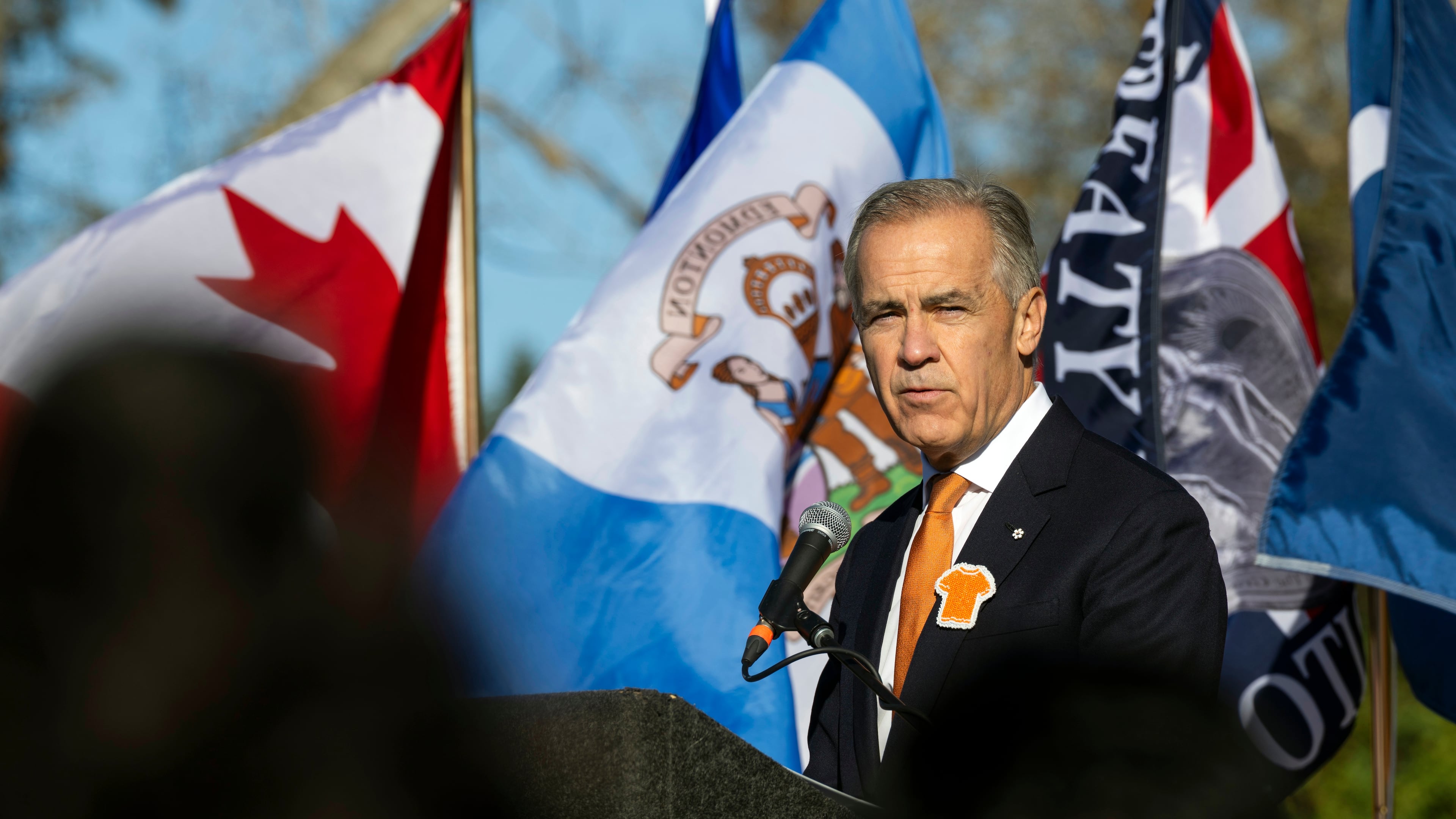 Canada Prime Minister Mark Carney attends the National Day for Truth and Reconciliation event, Wednesday Sept. 30, 2026, in Edmonton, Alberta. (John Ulan/The Canadian Press via AP)