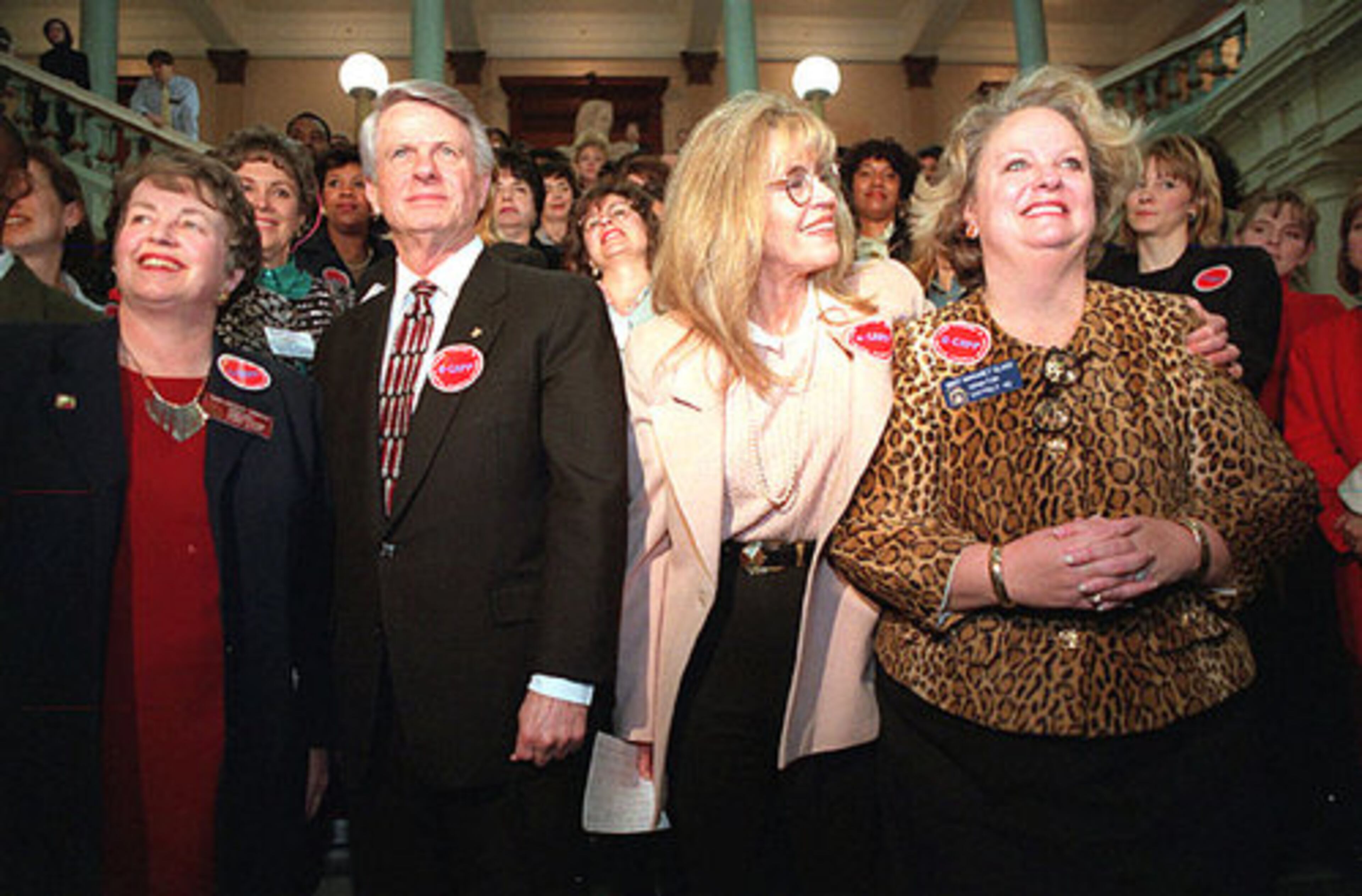 Fonda was flanked by Gov. Zell Miller, left, and Sen. Mary Margaret Oliver, right, when she visited the capitol in 1997. She was there to talk about the Georgia Campaign for Adolescent Pregnancy Prevention (G-CAPP), her non-profit devoted to raising awareness about teen pregnancy.