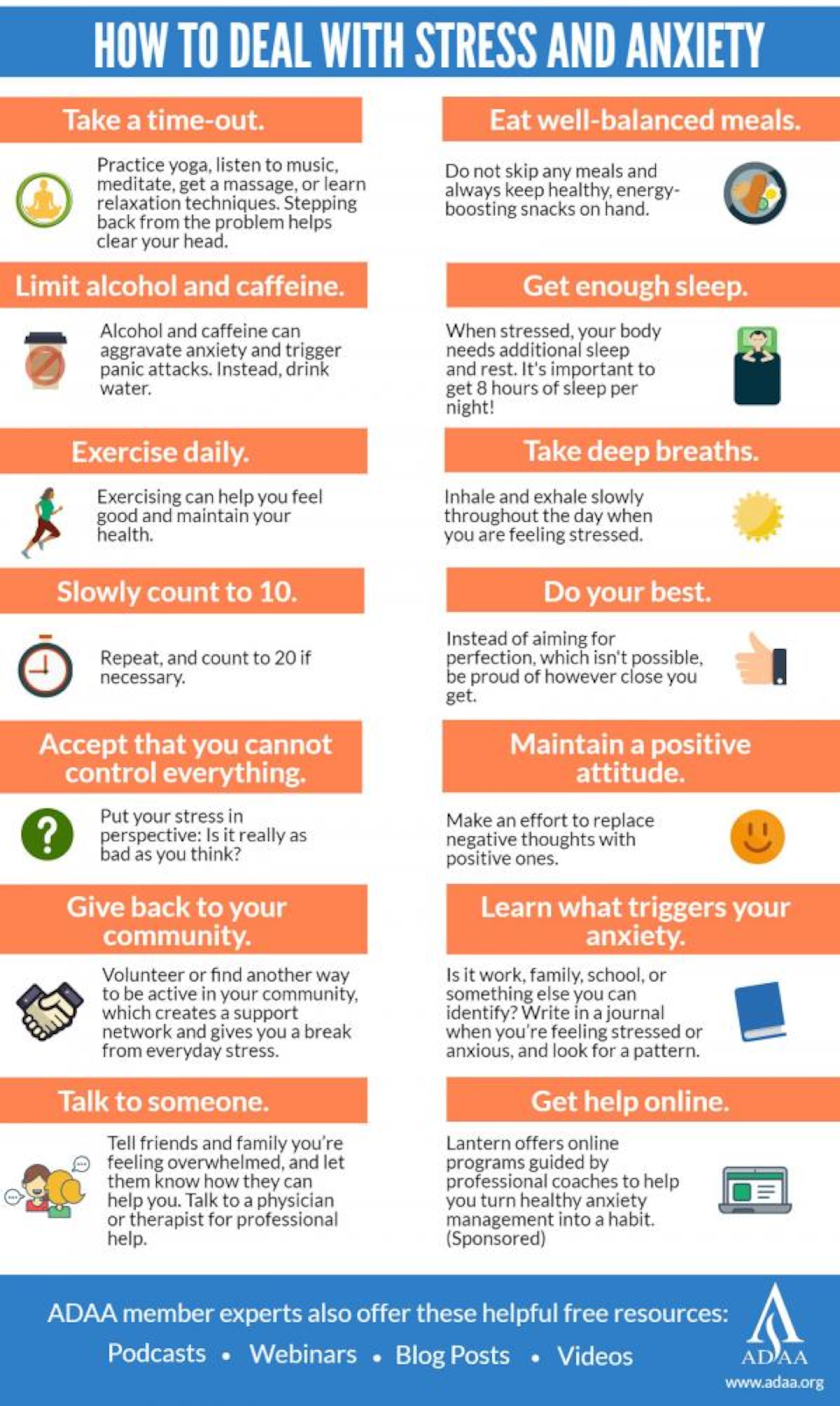How to deal with stress and anxiety: An infographic from the Anxiety and Depression Association of America