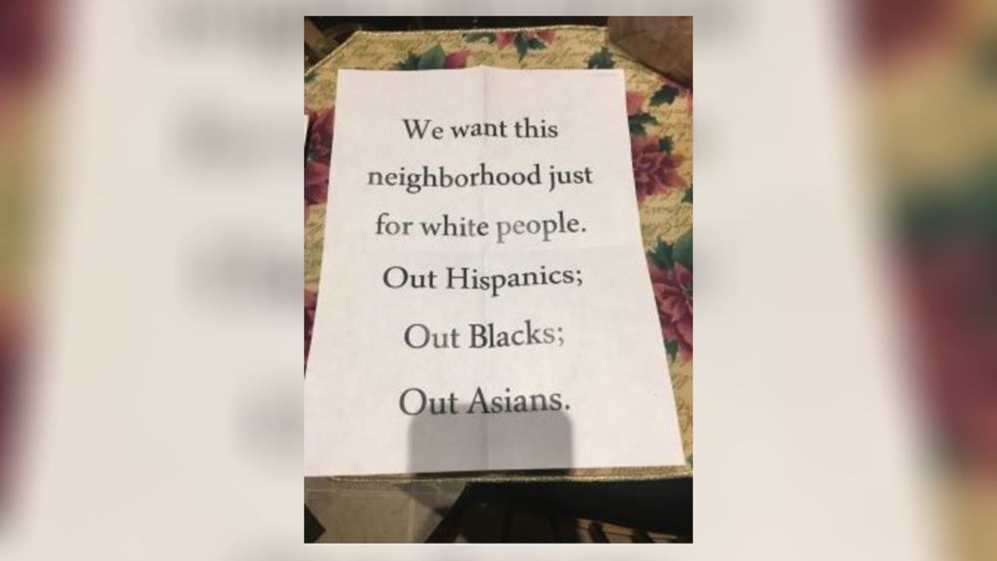 Several residents in The Cottages at Abernathy Farm neighborhood received this racist letter through the United States Postal Service. Credit: Rev. Donald Moore