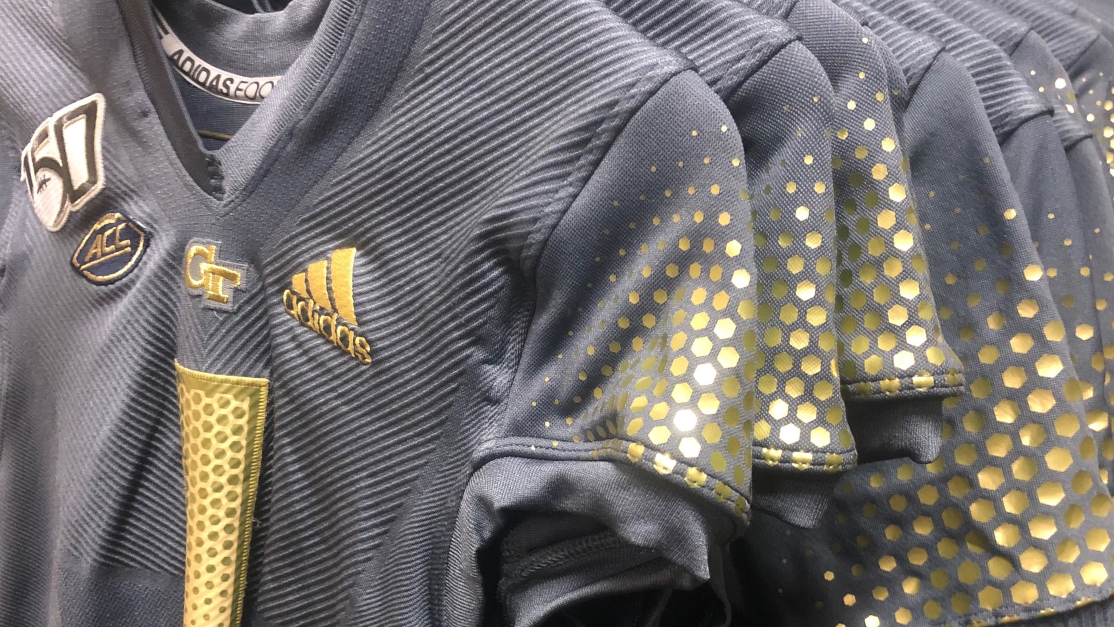 A close-up look at the alternate uniforms that Georgia Tech will wear Saturday, October 5, 2019, against North Carolina. (Georgia Tech Athletics)
