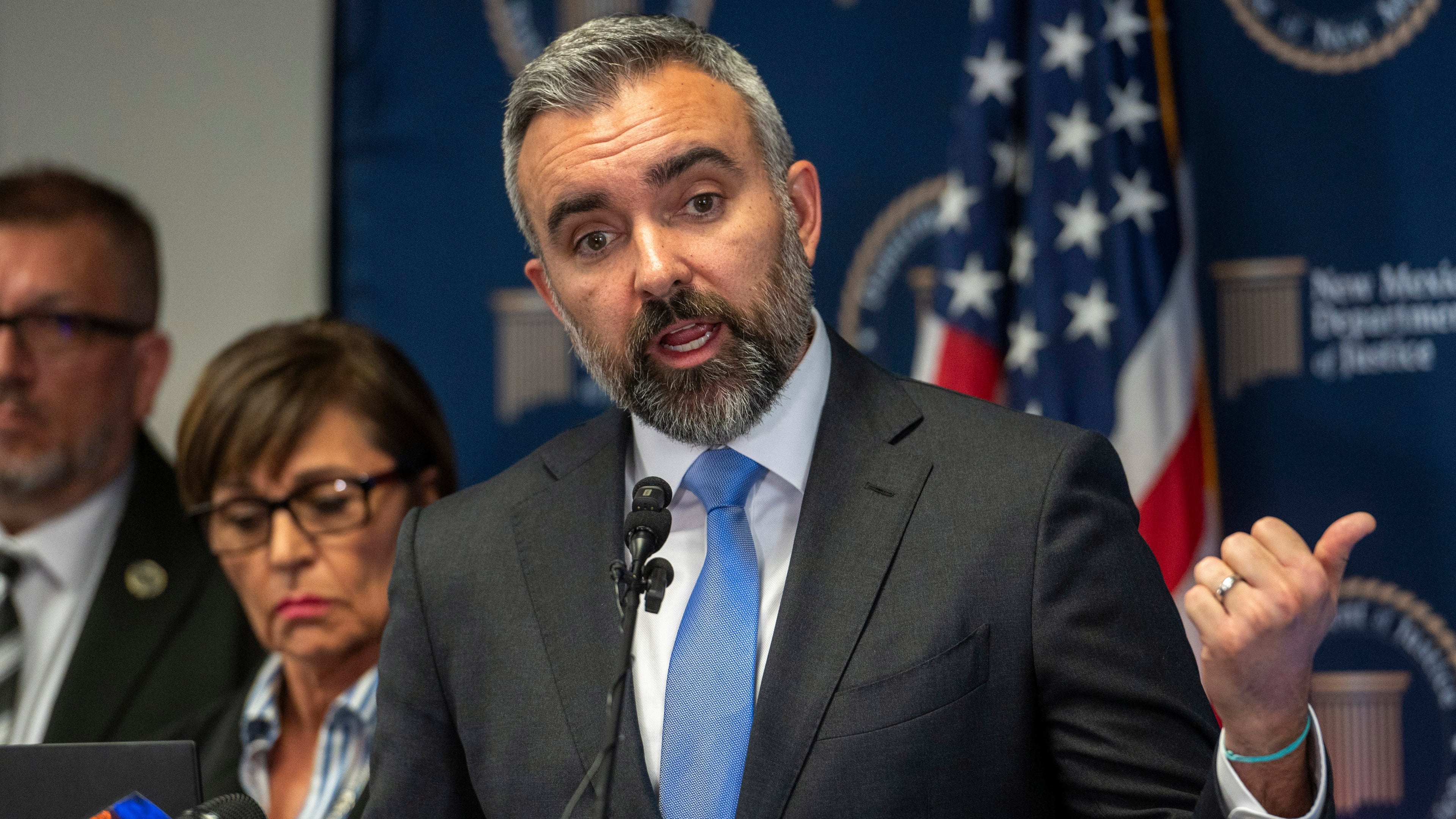 FILE - New Mexico Attorney General Raúl Torrez speaks on Wednesday, May 8, 2024, in Albuquerque, N.M. (Jon Austria/The Albuquerque Journal via AP, File)