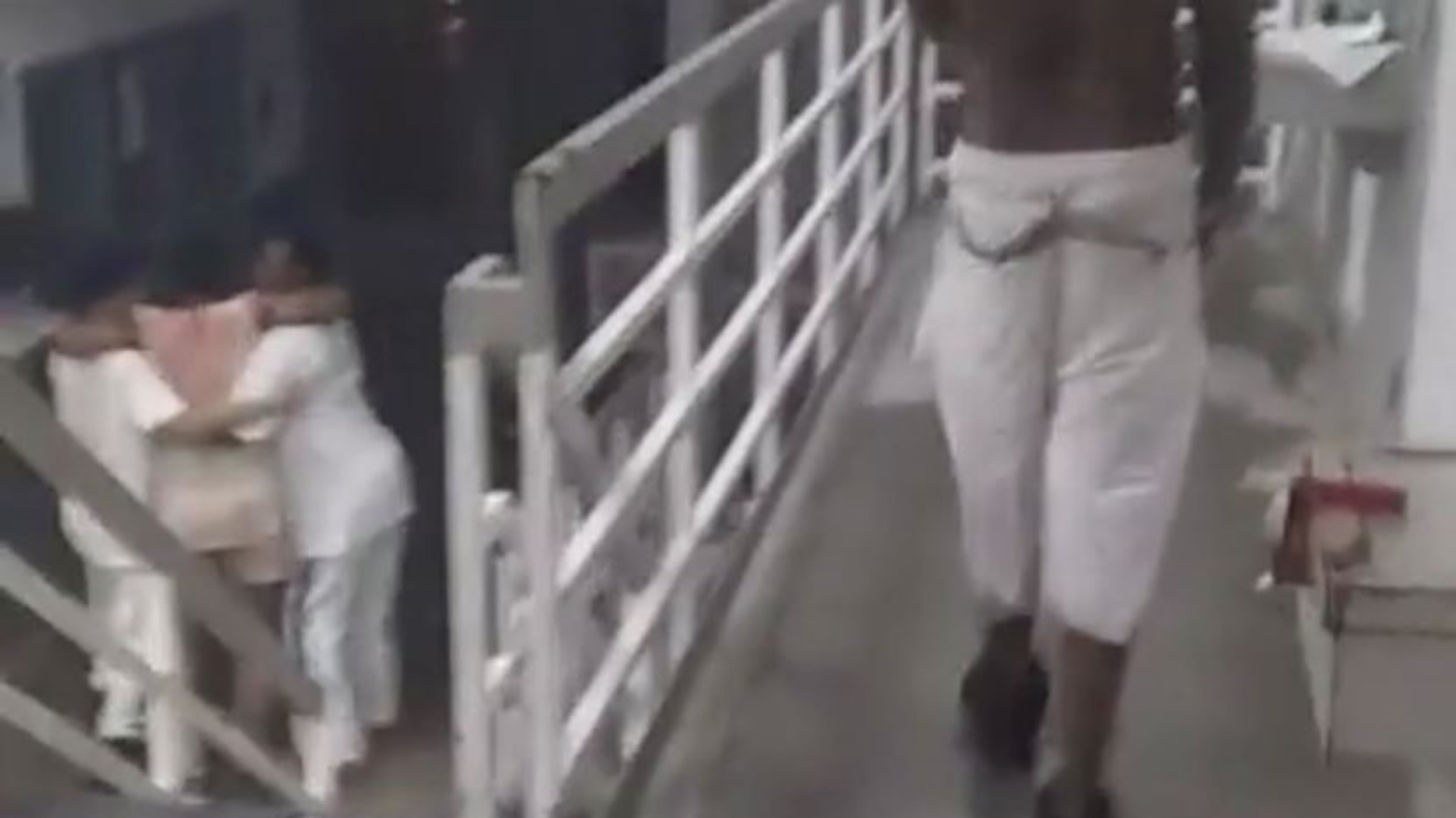 In a screen shot from Facebook video purportedly taken early Sunday morning at Ware State Prison, inmates help one of their own who was hurt in a riot.