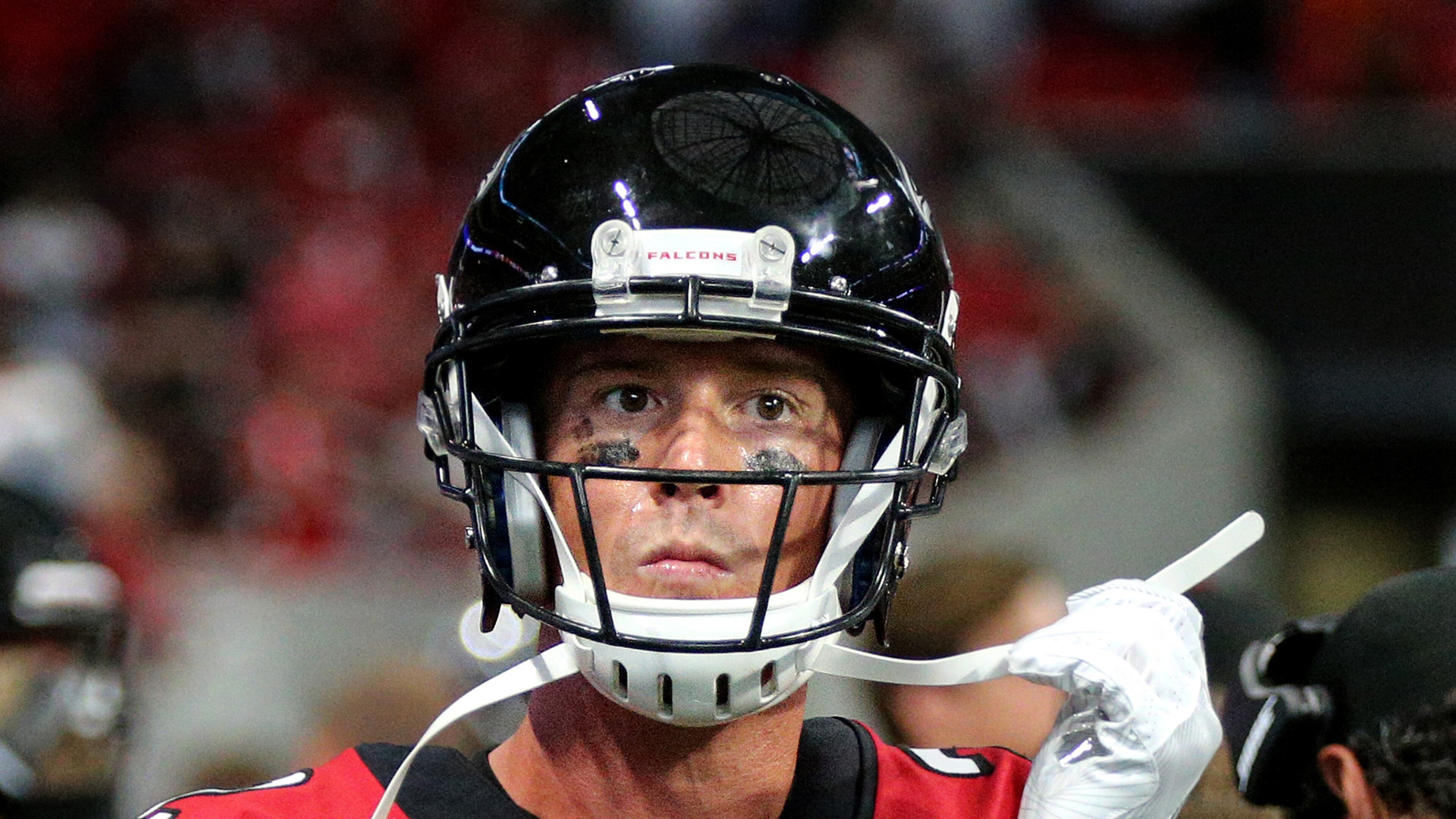October 15, 2017 Atlanta: Falcons quarterback Matt Ryan appears stunned on the sidelines after throwing a interception to Miami in the final minute of the game after driving into field goal range to fall 20-17 in a NFL football game on Sunday, October 15, 2017, in Atlanta. Curtis Compton/ccompton@ajc.com