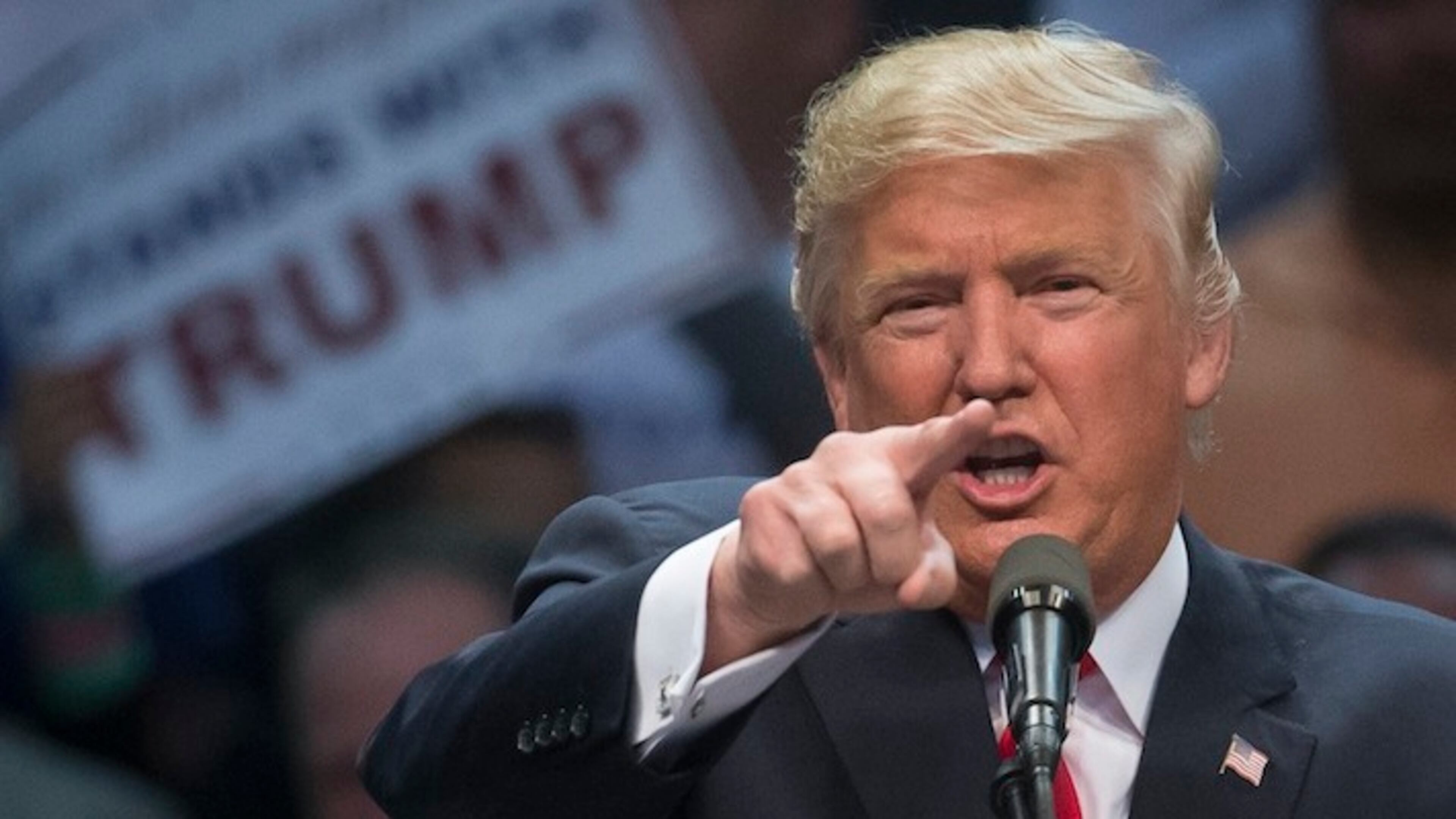 Republican presidential candidate Donald Trump speaks during a campaign stop at the First Niagara Center, Monday, April 18, 2016, in Buffalo, N.Y. (AP Photo/John Minchillo)