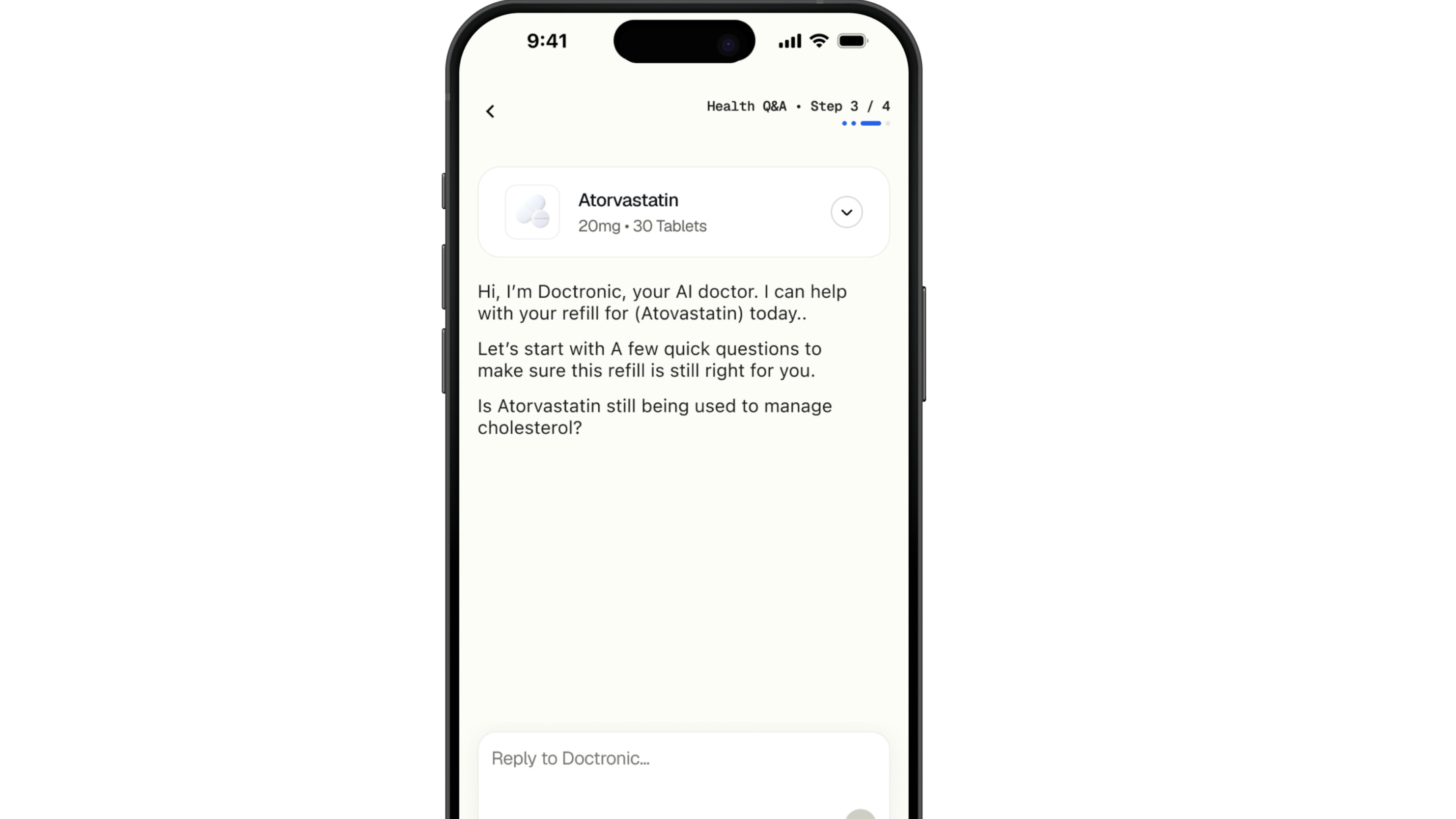 This illustration provided by Doctronic depicts the process for refilling prescriptions online with an AI chatbot on a smartphone. (Doctronic via AP)