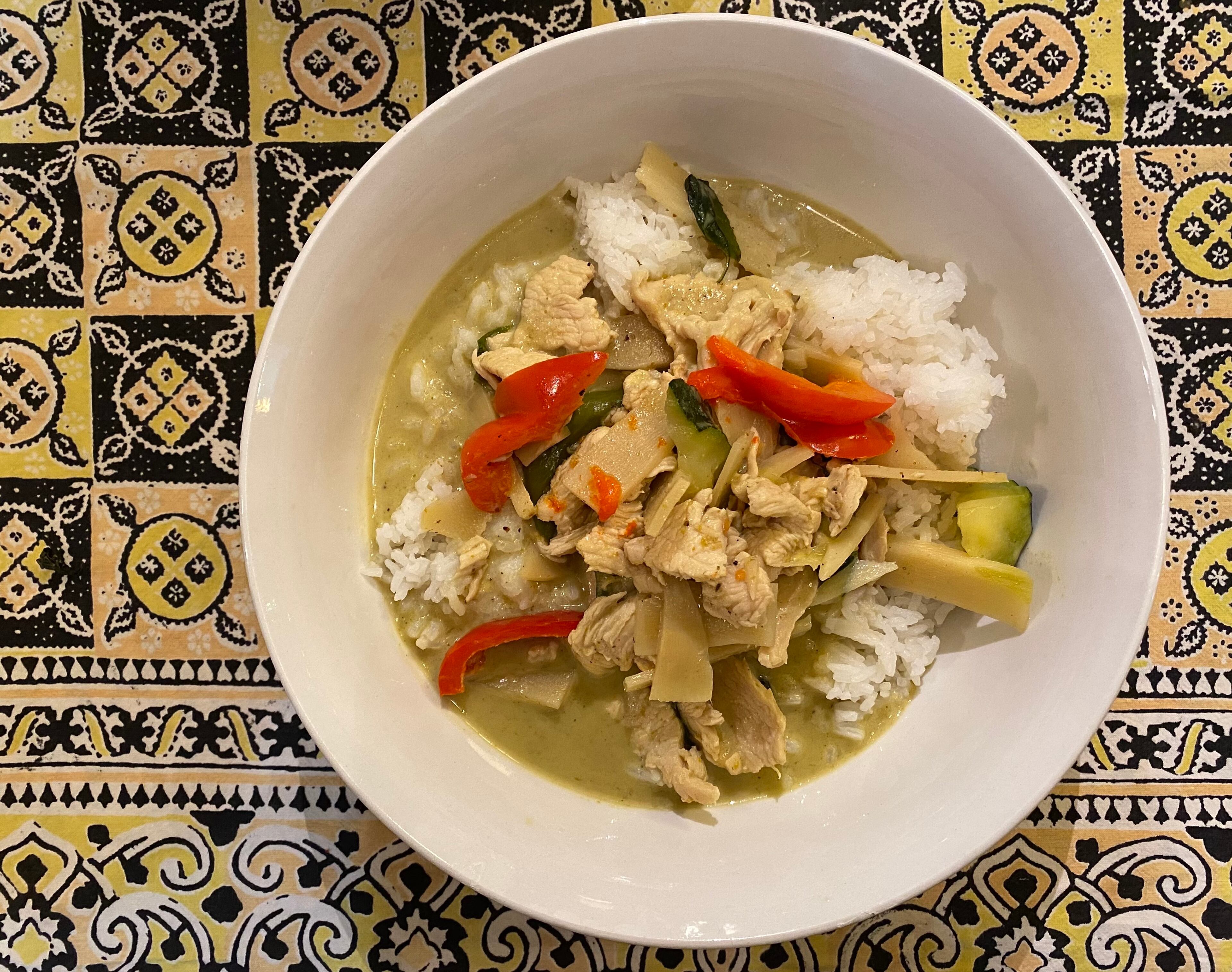 Gaeng keow wan from Banana Leaf features a bevy of vegetables and a choice of protein (pictured is chicken) in green curry over a bed of jasmine rice. Ligaya Figueras/ligaya.figueras@ajc.com
