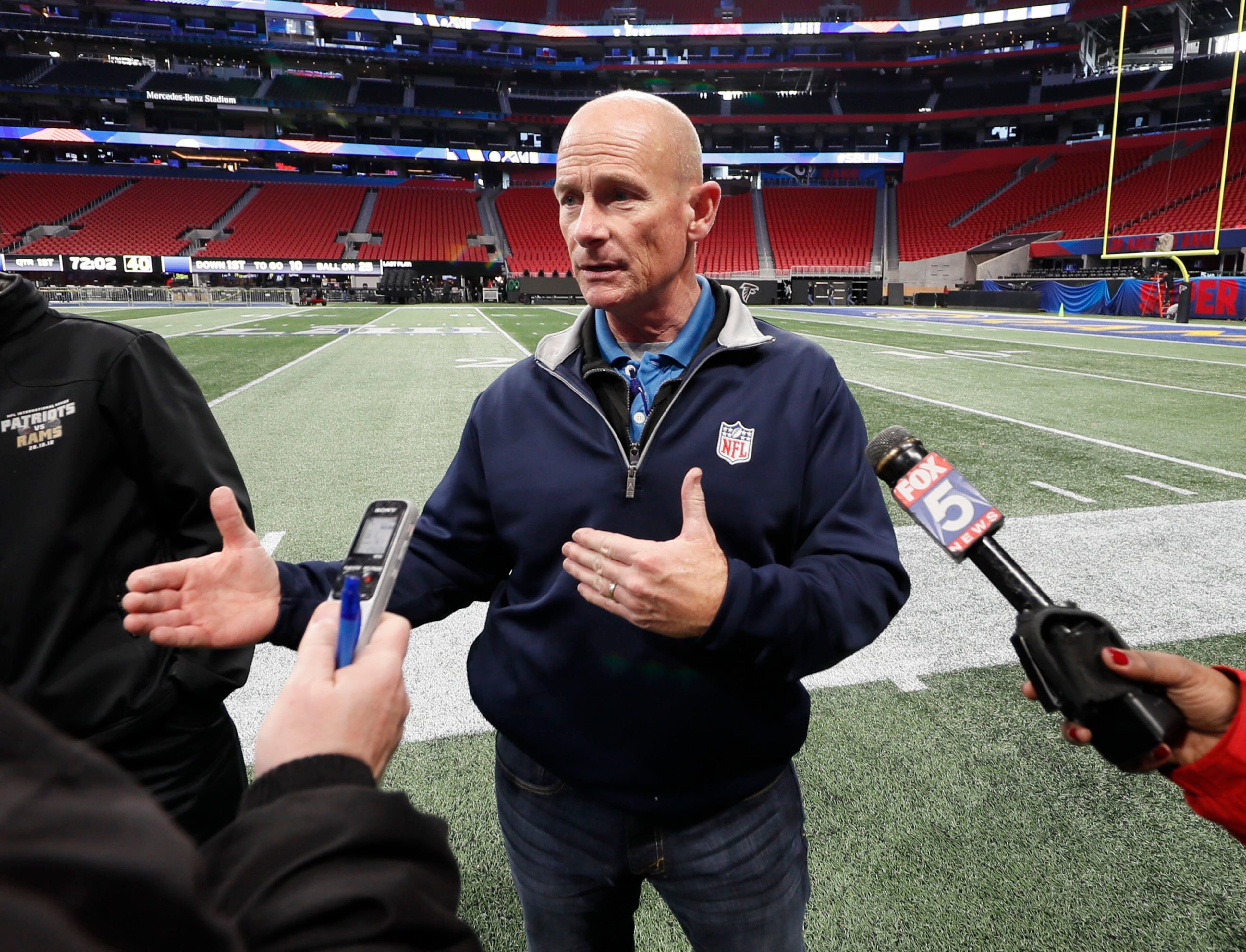 1/29/19 - Atlanta - Field Director Ed Mangan discussed the stadium and field preparation for Super Bowl LIII during a media availability at Mercedes-Benz Stadium. Bob Andres / bandres@ajc.com