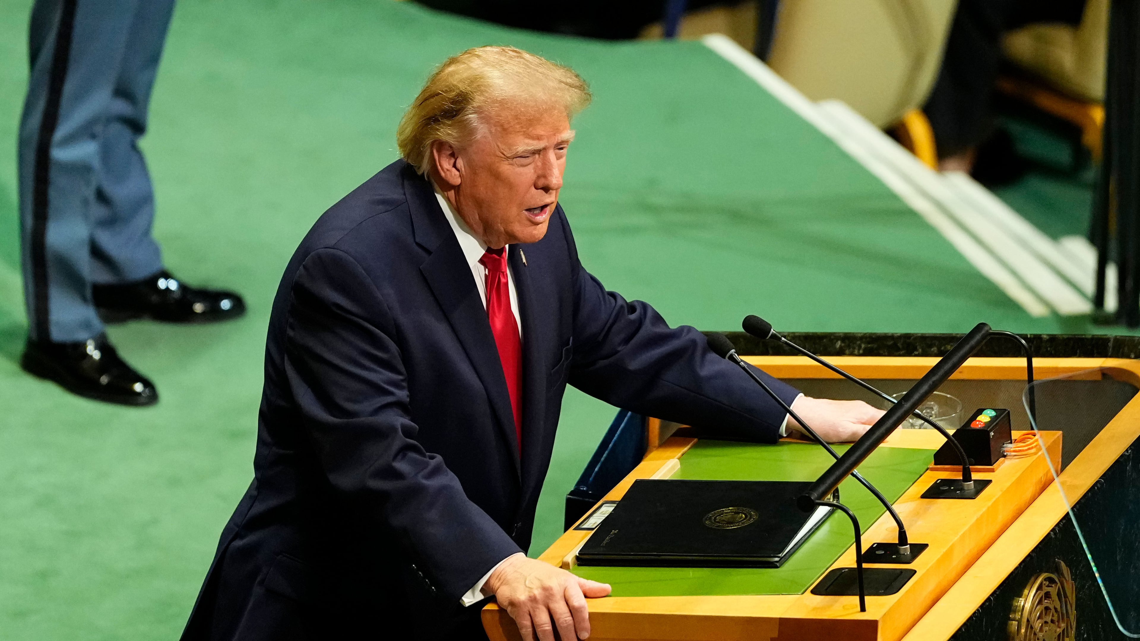 President Donald Trump speaks at the United Nations General Assembly (UNGA) at the UN headquarters on Tuesday, Sept. 22, 2026. (Justin Tang/The Canadian Press via AP)
