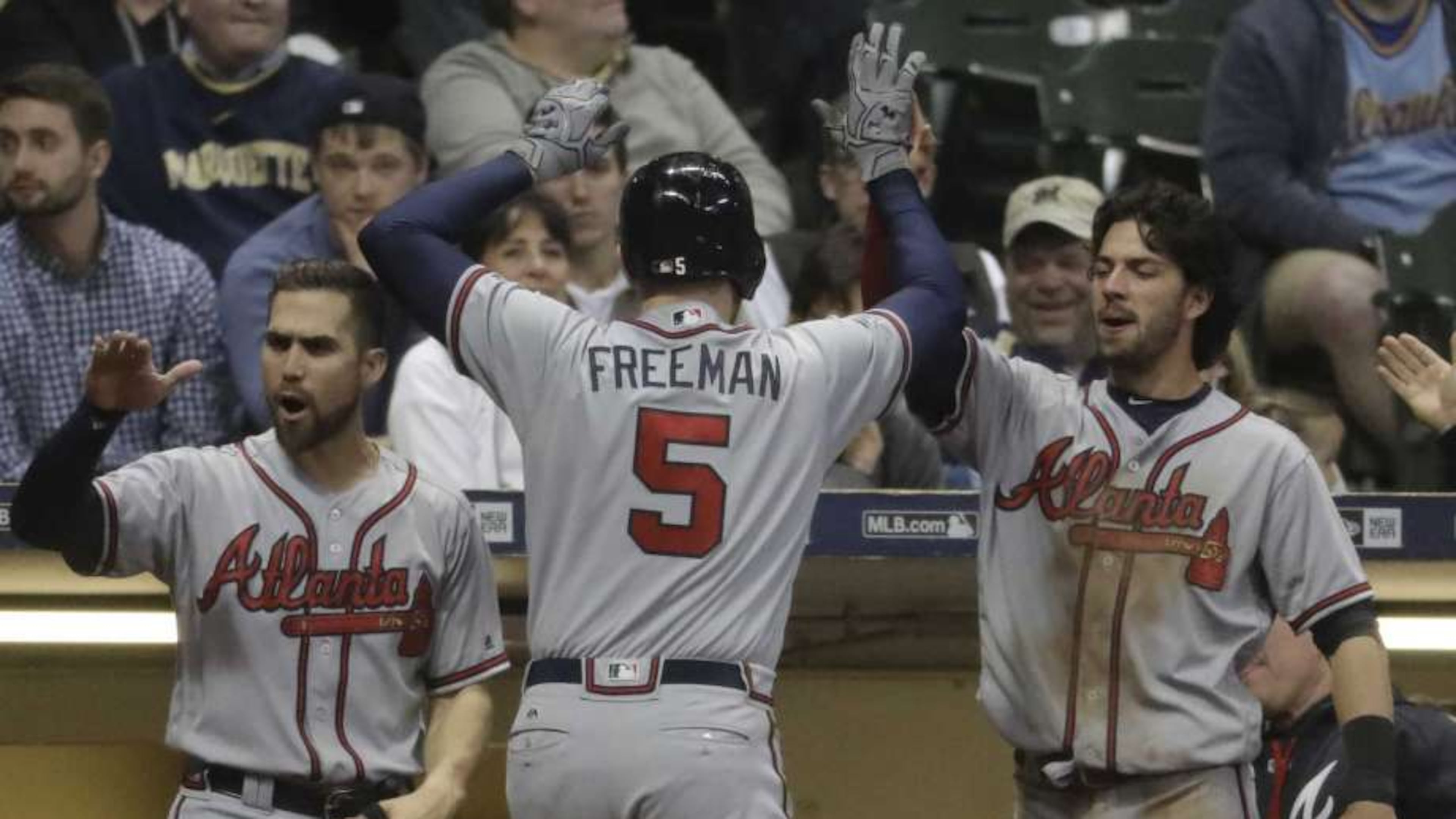 Freddie Freeman has had plenty of recent success hitting at Miller Park, including a game-winning homer in the ninth inning Friday. But the Braves slugger said he still hates hitting at the domed stadium. (AP photo)