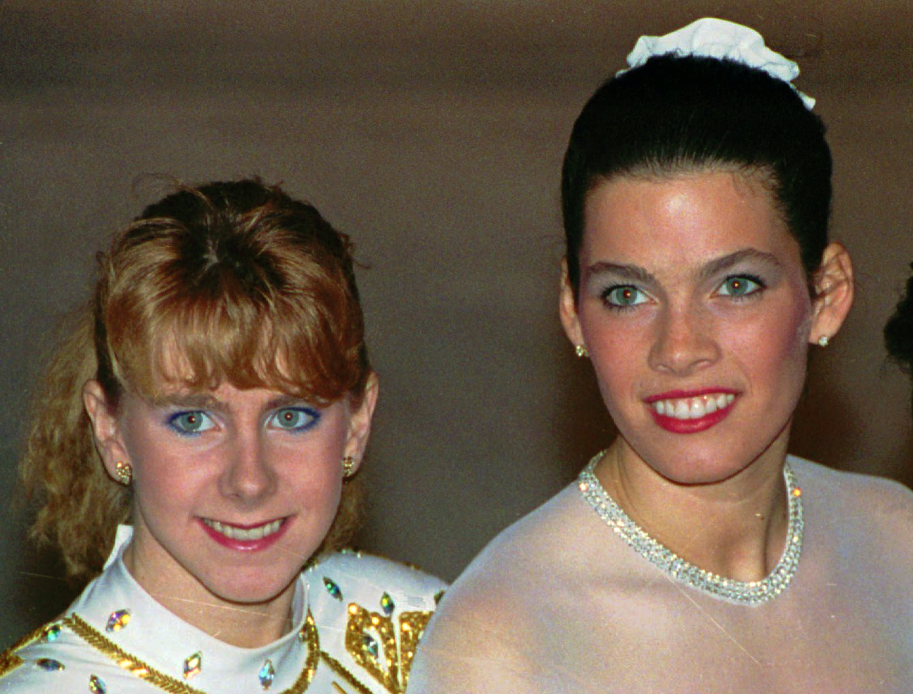 On Jan. 6, 1994, figure skater Nancy Kerrigan was clubbed on the leg by an assailant; four men, including the ex-husband of Kerrigan's rival, Tonya Harding, went to prison for their roles in the attack. Pictured in this 1992 file photo, Tonya Harding, left, and Nancy Kerrigan at the 1992 U.S. Figure Skating Championships in Orlando, Fla. (AP Photo/Phil Sandlin, File)