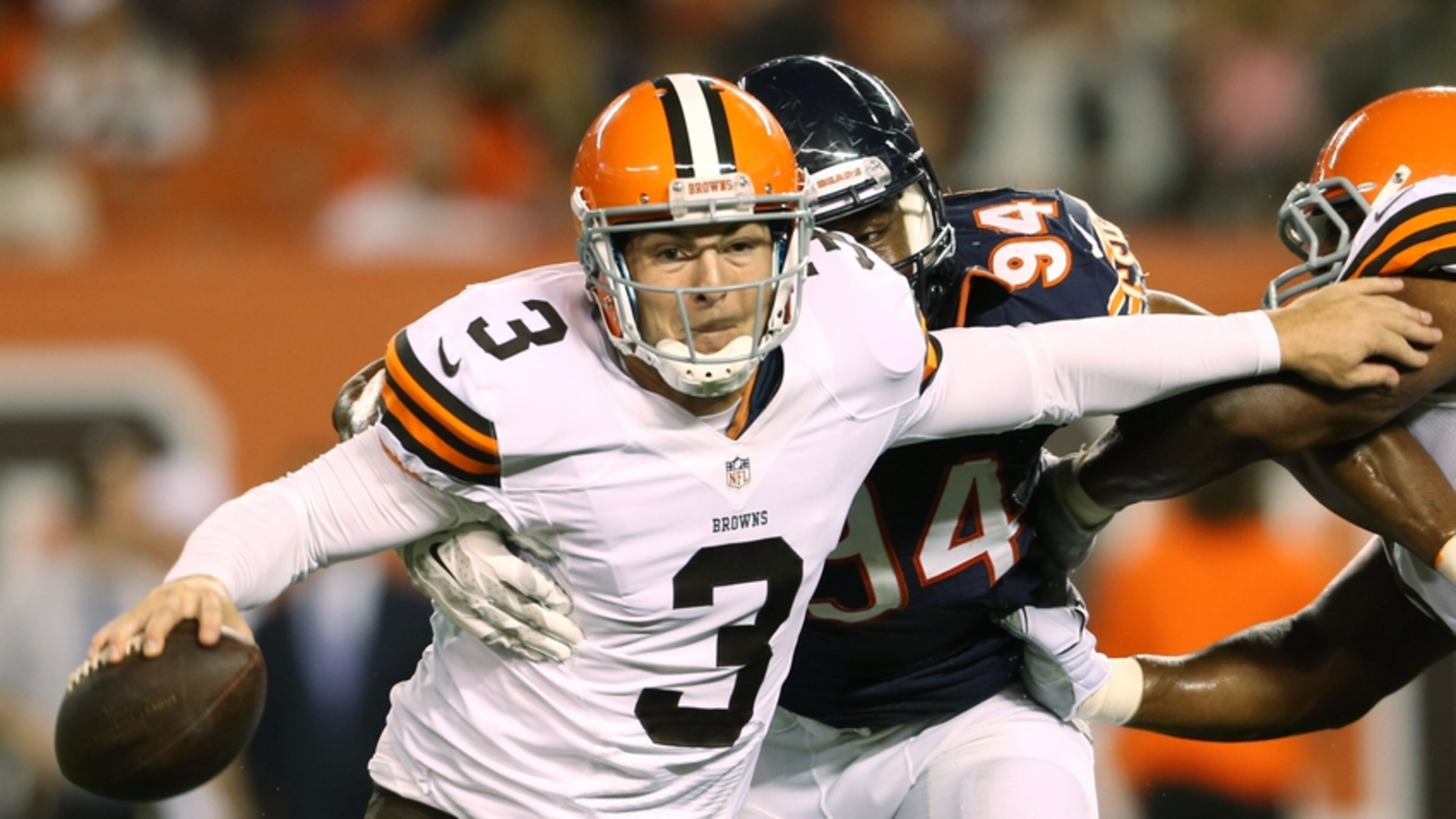 Rex Grossman hasn't played in an NFL game since the 2011 season. Cleveland Browns quarterback Rex Grossman (3) is hit by Chicago Bears defensive end Cornelius Washington (94)during the third quarter at FirstEnergy Stadium. Mandatory Credit: Ron Schwane-USA TODAY Sports