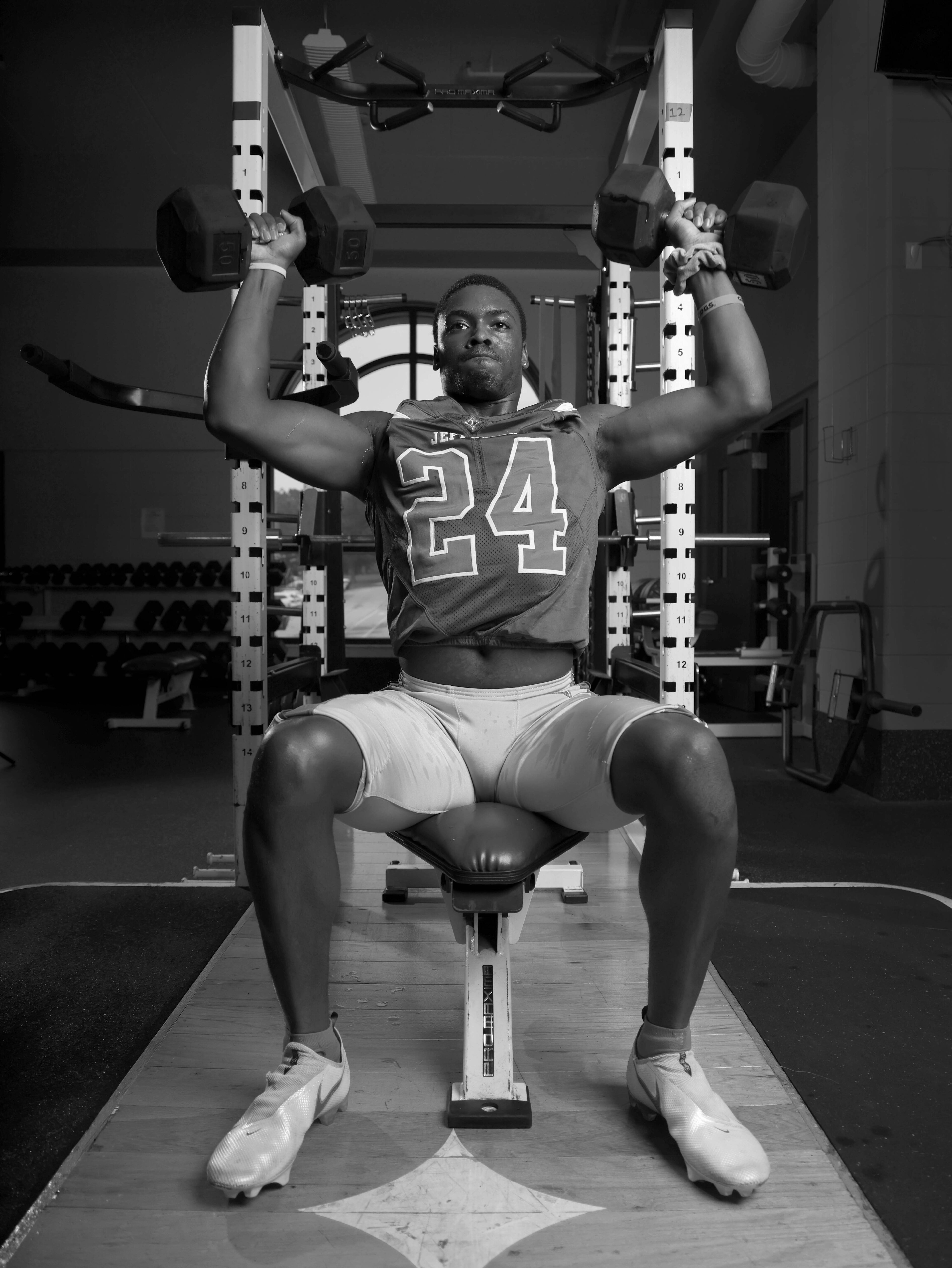 Malaki Starks, a Georgia commit, does a little bit of everything for Jefferson High School. The quarterback only threw 20 passes last season, but rushed for 1,500 yards. He also had 41 tackles and two interceptions as a free safety. He is among the AJC Super 11 selections - the 11 best high school football players in Georgia - in 2021. (Tyson Alan Horne / Tyson.Horne@ajc.com)