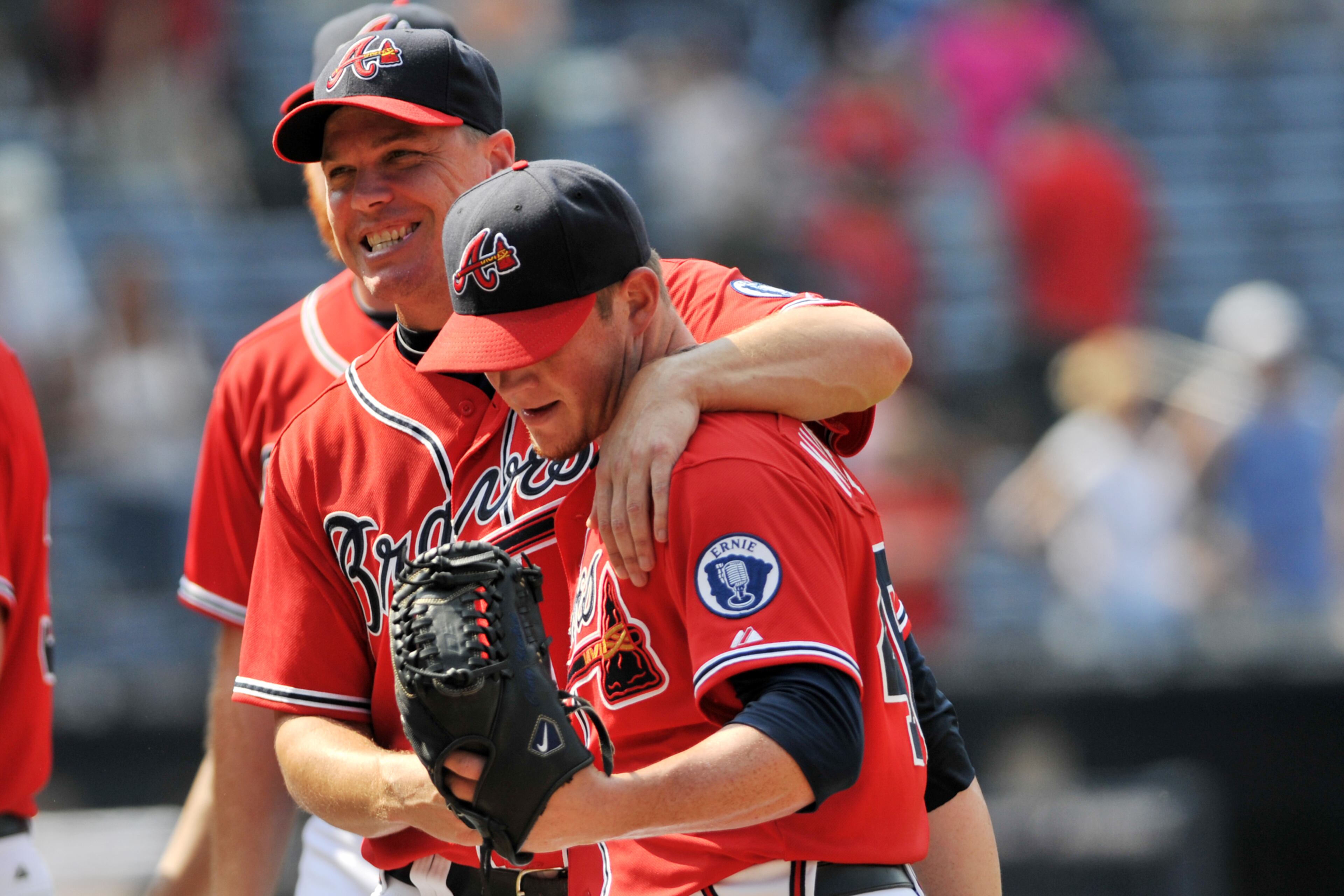2011: Chipper Jones congratulates closer Craig Krimbel after a 1 to 0 win. Kimbrel got his save number 39 of the season.