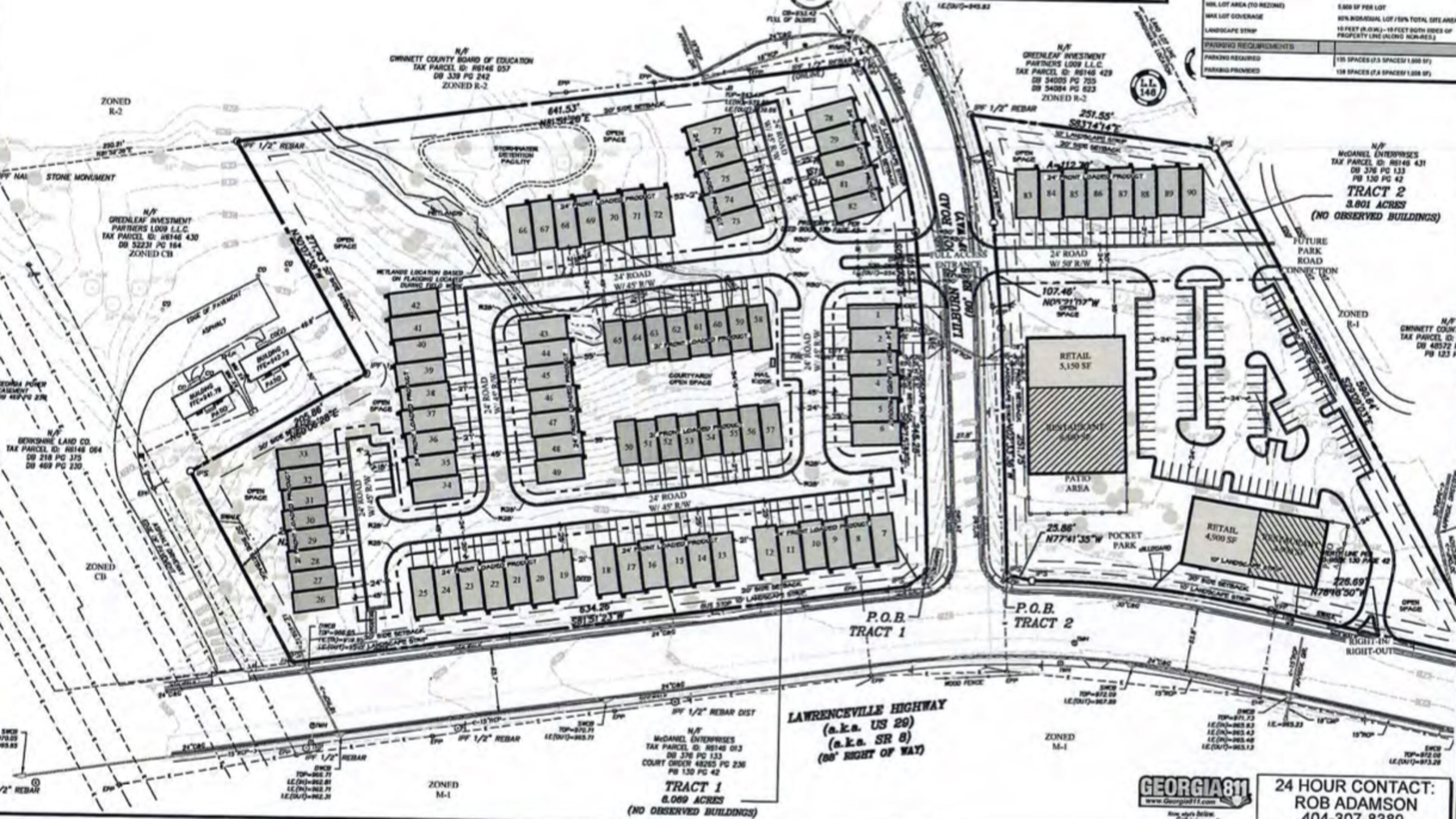 The Lilburn City Council recently approved a rezoning of about 11.5 acres at 5125 and 5175 Lawrenceville Highway that will allow for the development of 90 attached townhomes and 23,800+ square feet of retail and restaurant space on the site. (Courtesy City of Lilburn)