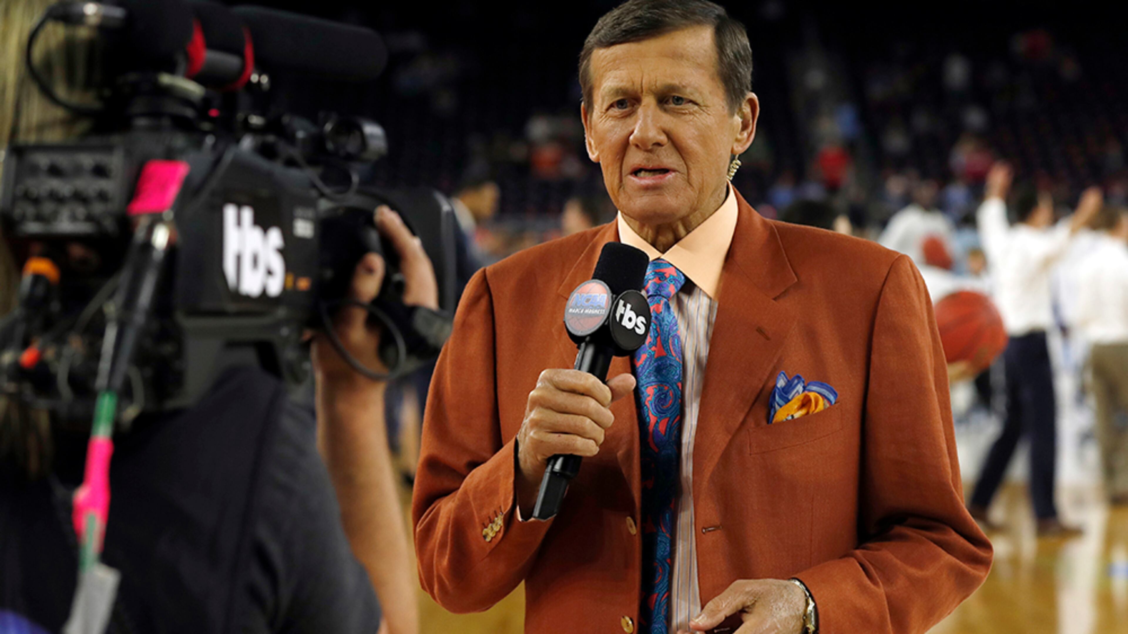 Craig Sager reports from the NCAA Tournament championship game Monday, April 4, 2016, in Houston.