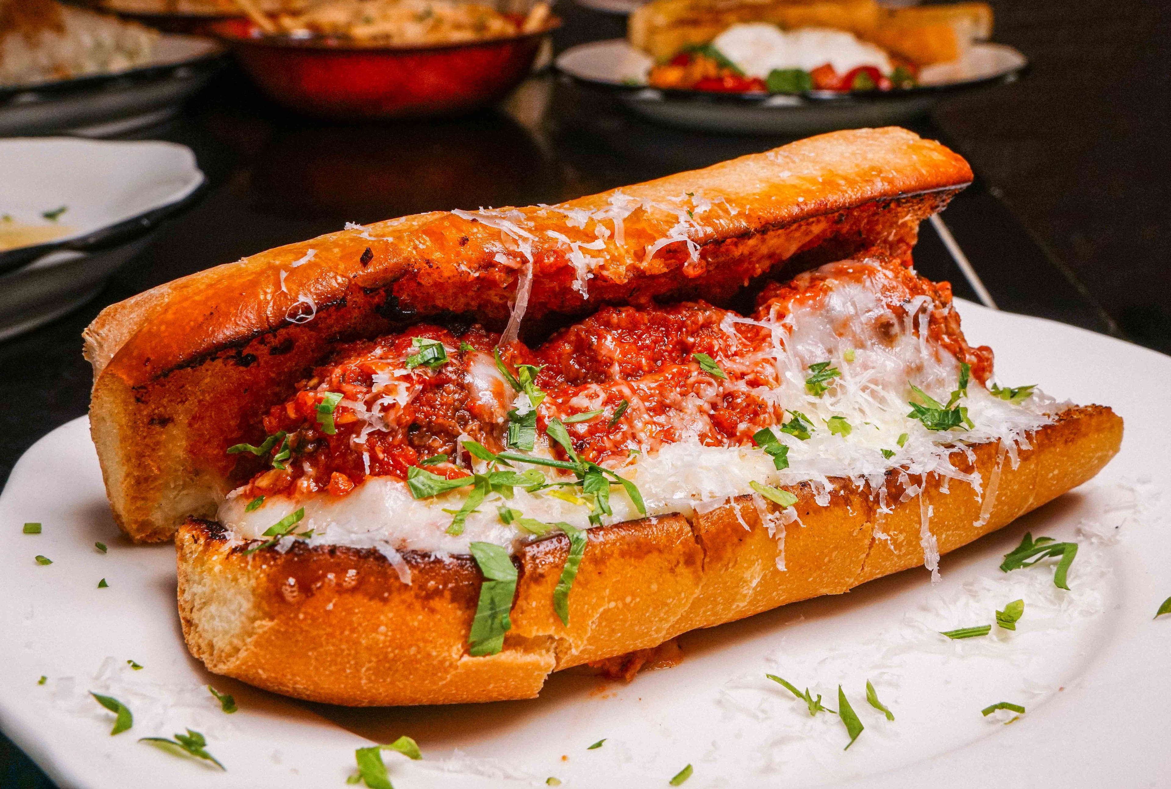 The meatball sub at Besto is big and messy. (Drew Perlmutter/Courtesy of Besto)