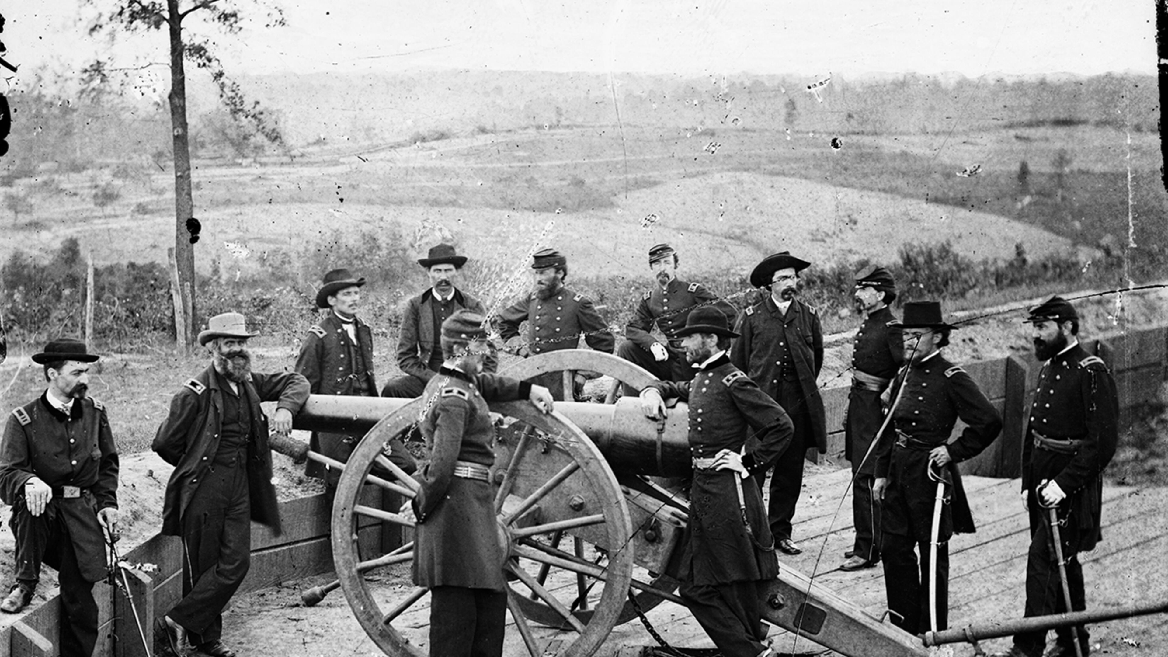 Gen. William T. Sherman, with hand on breech of cannon, at an Atlanta fort. George Barnard/Library of Congress
