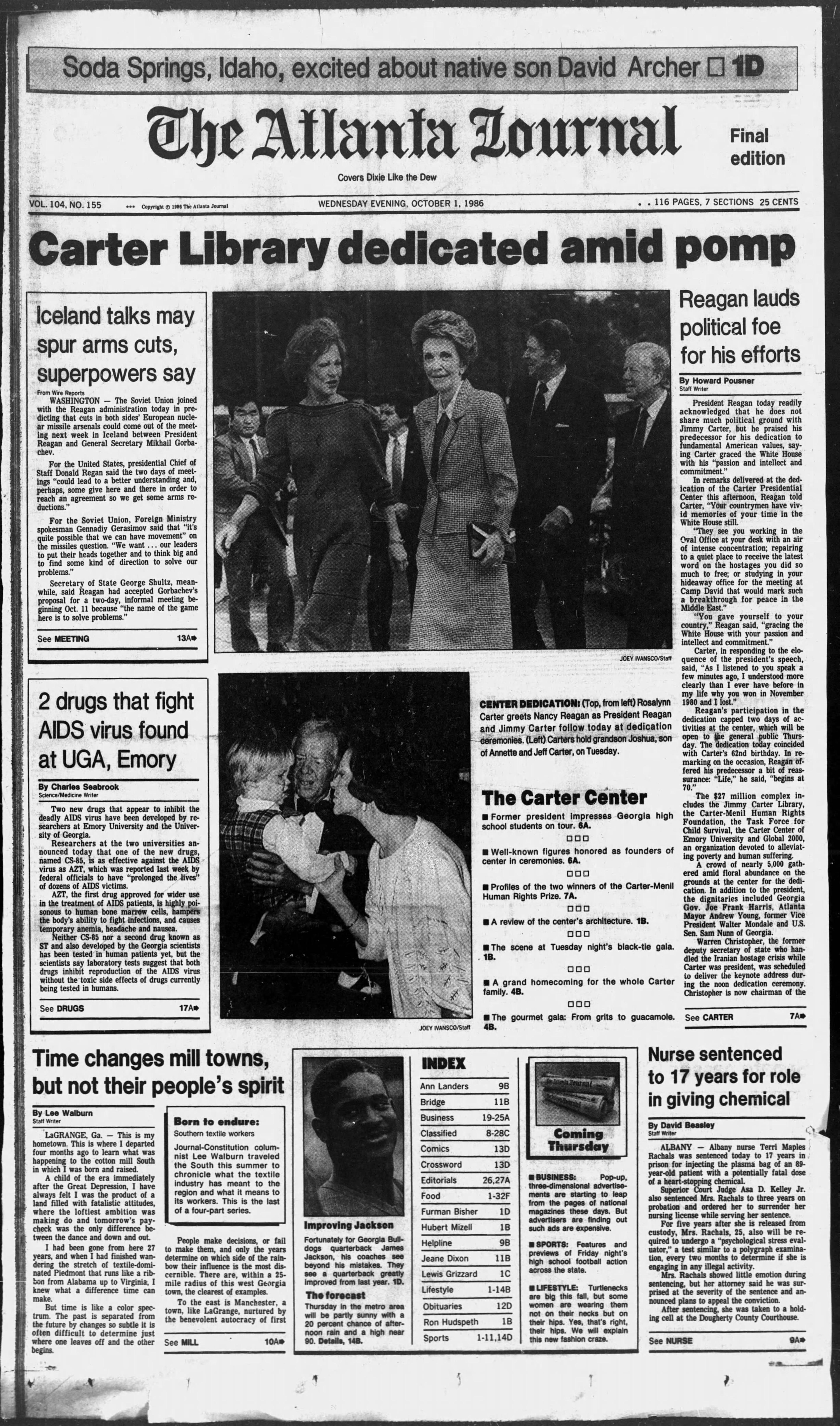 The Atlanta Journal front page on Oct. 1, 1986.