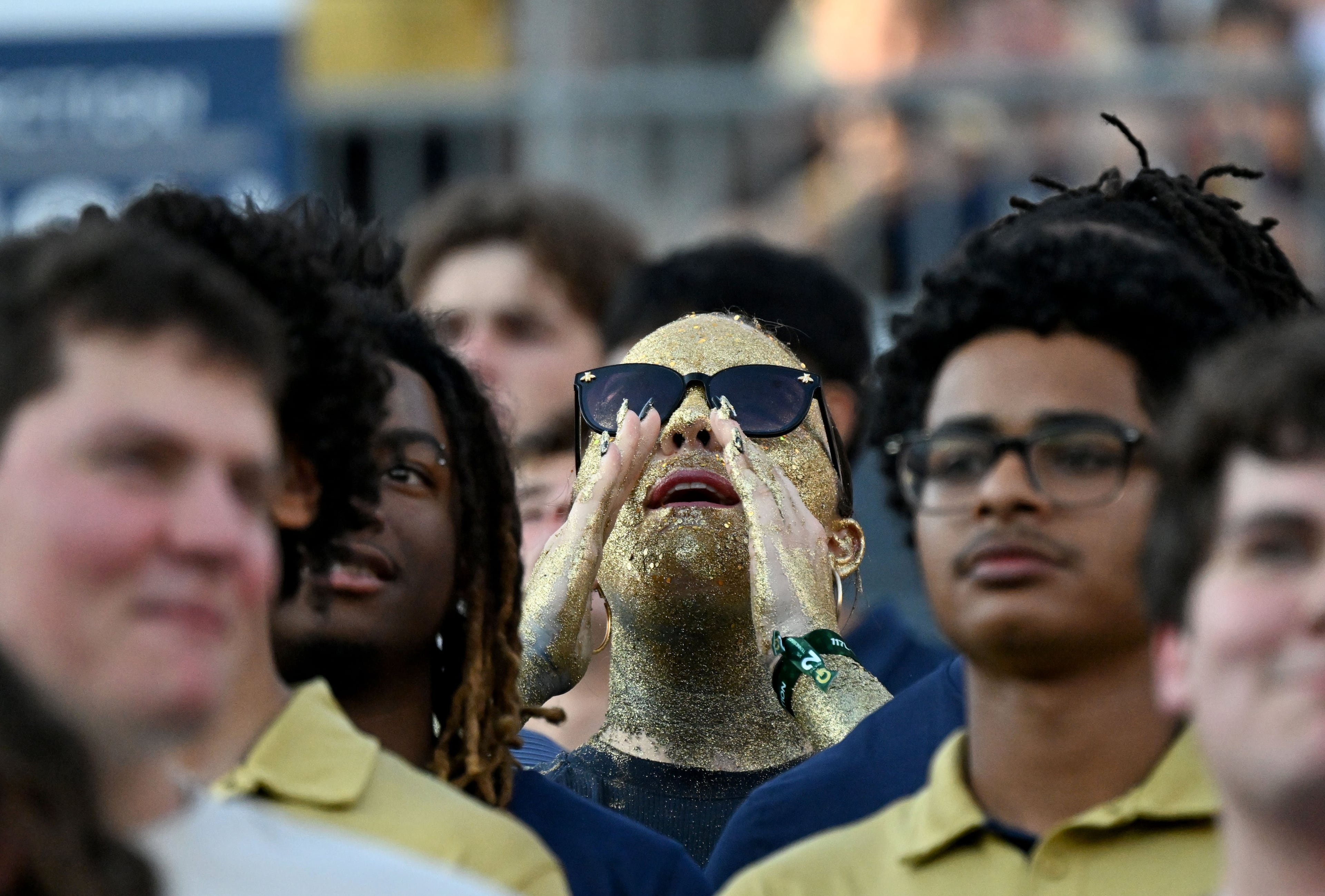 Georgia Tech fans cheer before Georgia Tech home gains against Tennessee in Saturday's game at Bobby Dodd Stadium in Atlanta. (Hyosub Shin/AJC)