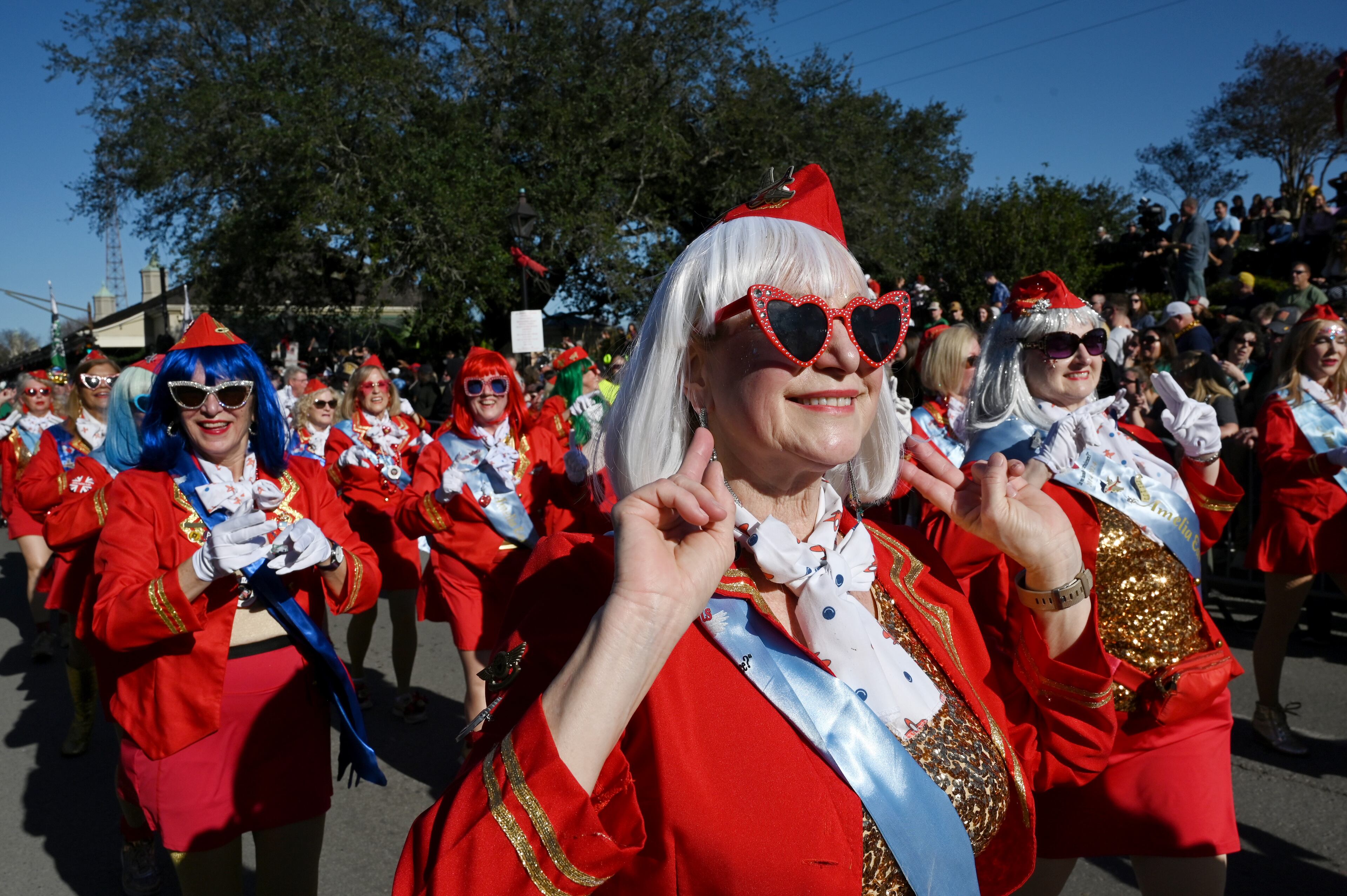 New Orleans' Amelia EarHawts float travels down Decatur Street during the Allstate Sugar Bowl New Year’s Eve Parade, Tuesday, December 31, 2024, in New Orleans, LA. (Hyosub Shin / AJC)