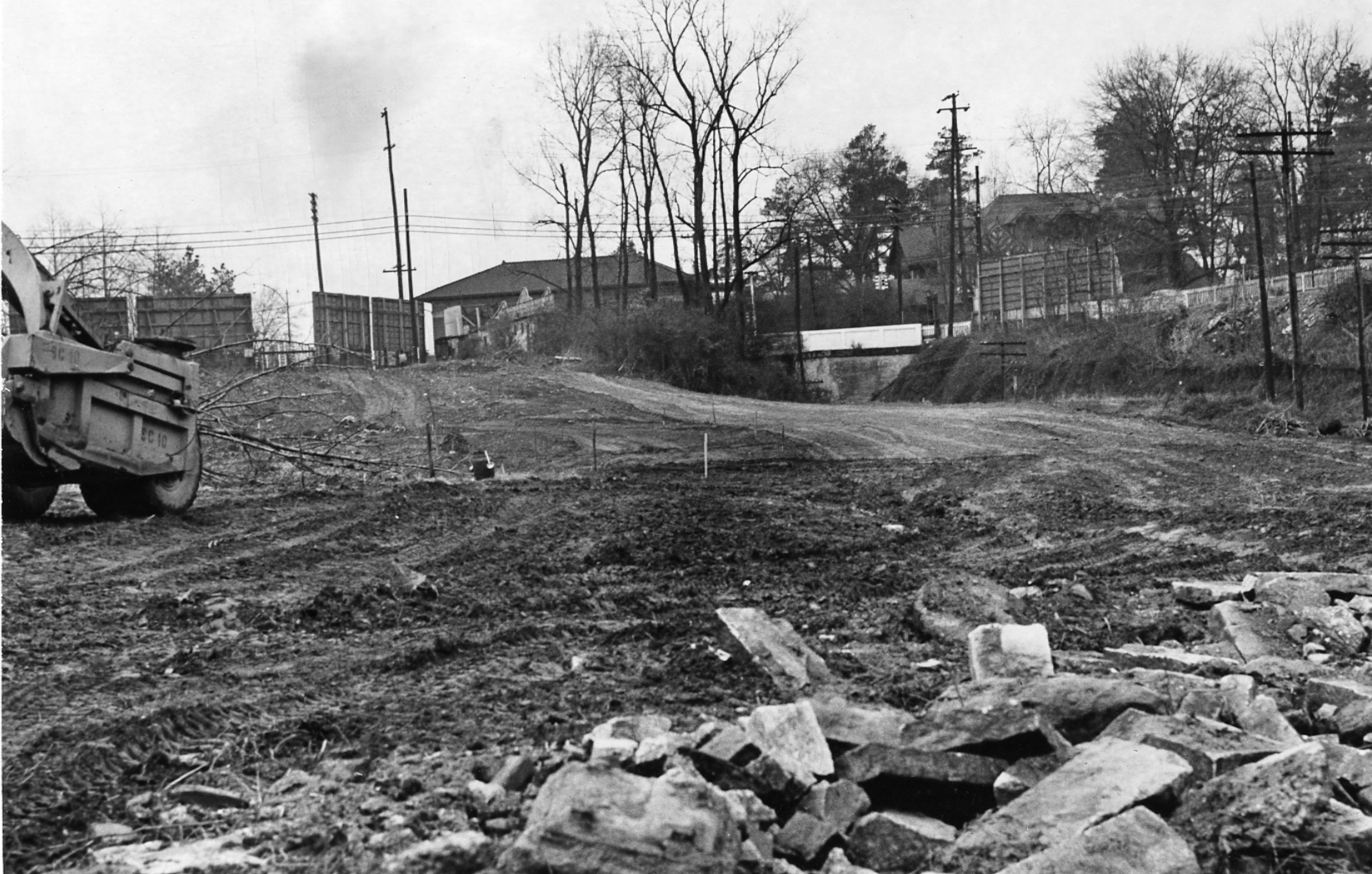 Atlanta, GA -- Future site of the underpass at Peachtree Station at Brookwood. Grading is under way for the northeast leg of the expressway. (Staff photo) 1952