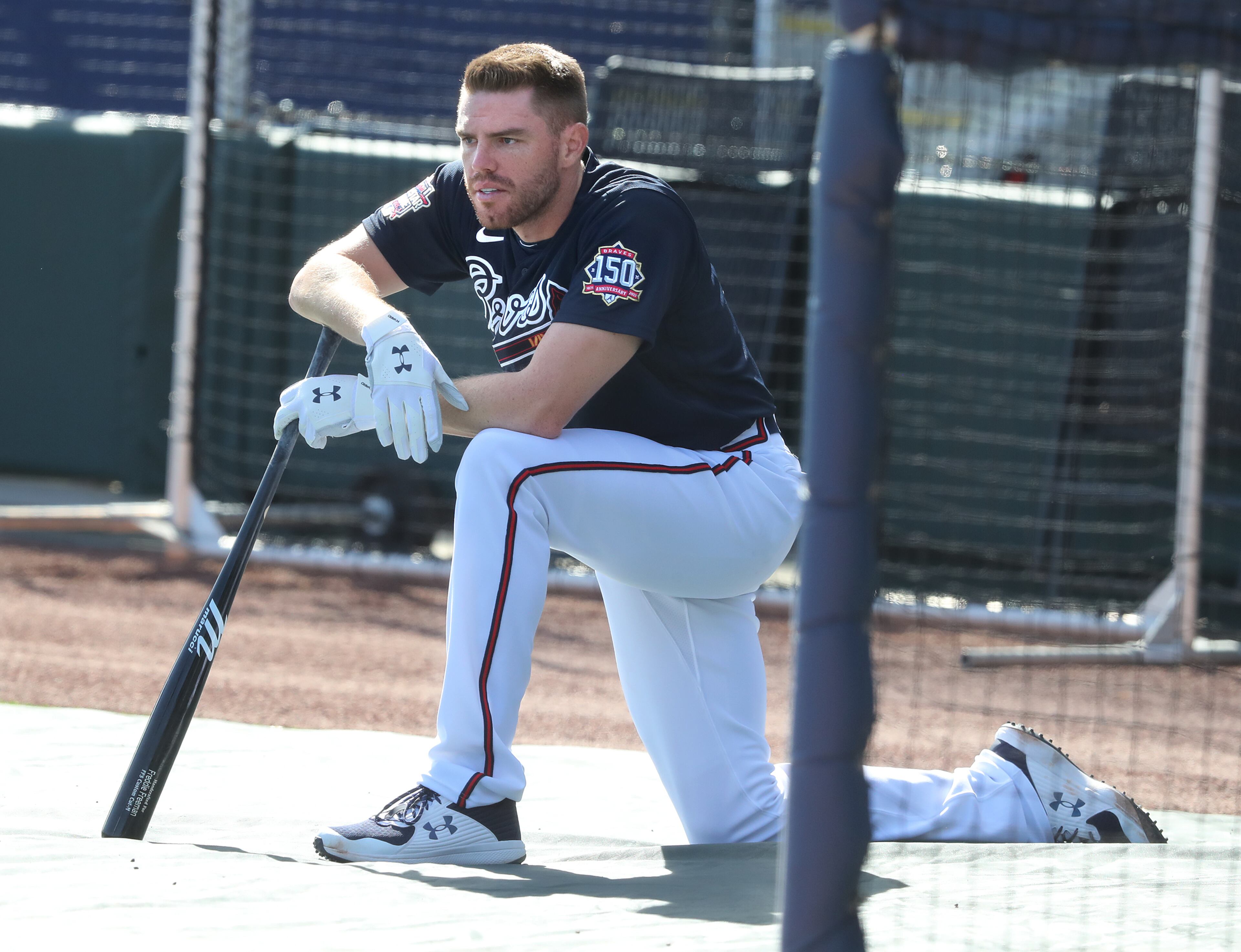 Braves first baseman Freddie Freeman takes batting practice before making his first scheduled spring training appearance. “Curtis Compton / Curtis.Compton@ajc.com”