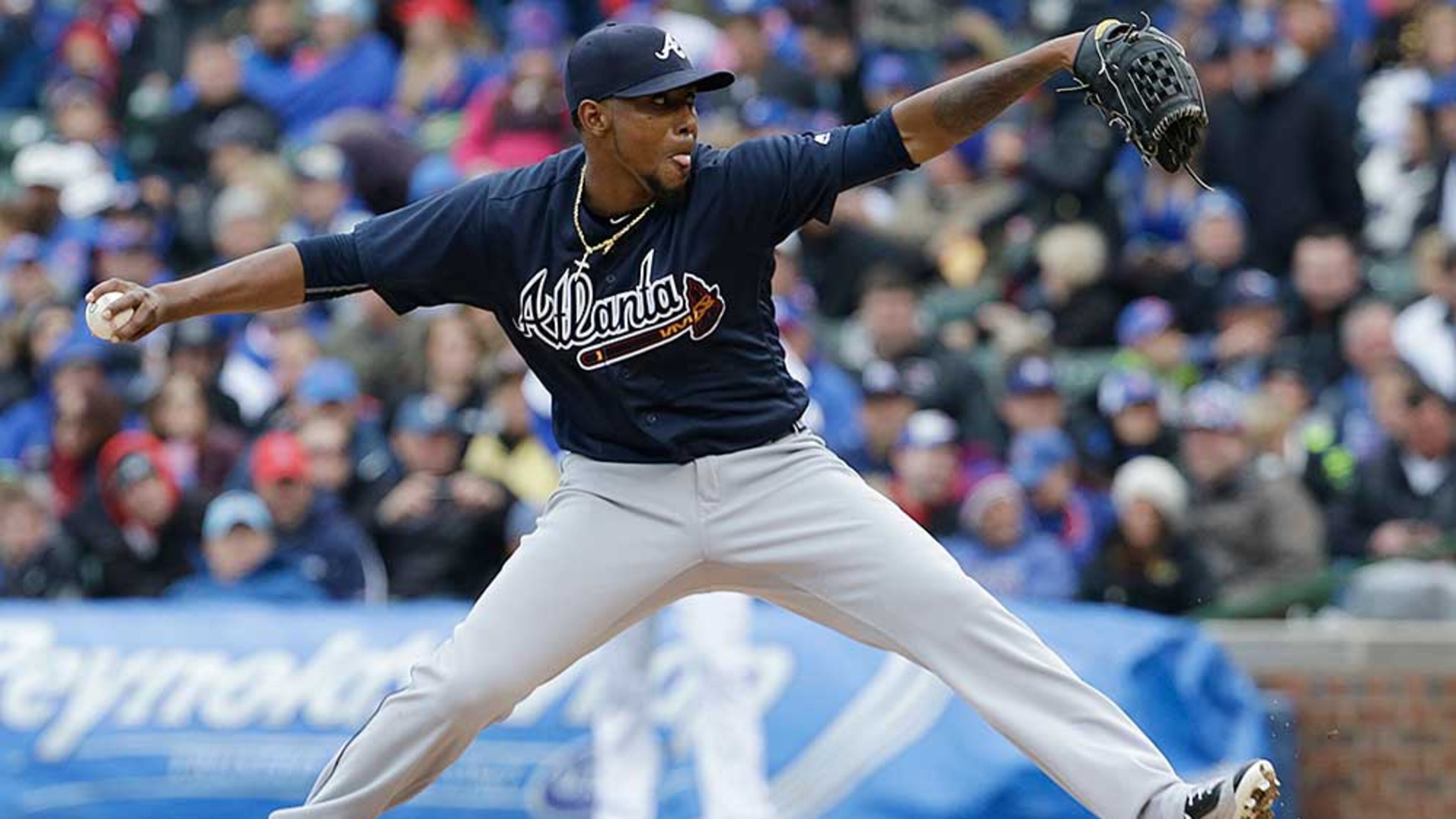 Starter Julio Teheran pitched seven scoreless innings with nine strikeouts. (AP Photo/Nam Y. Huh)