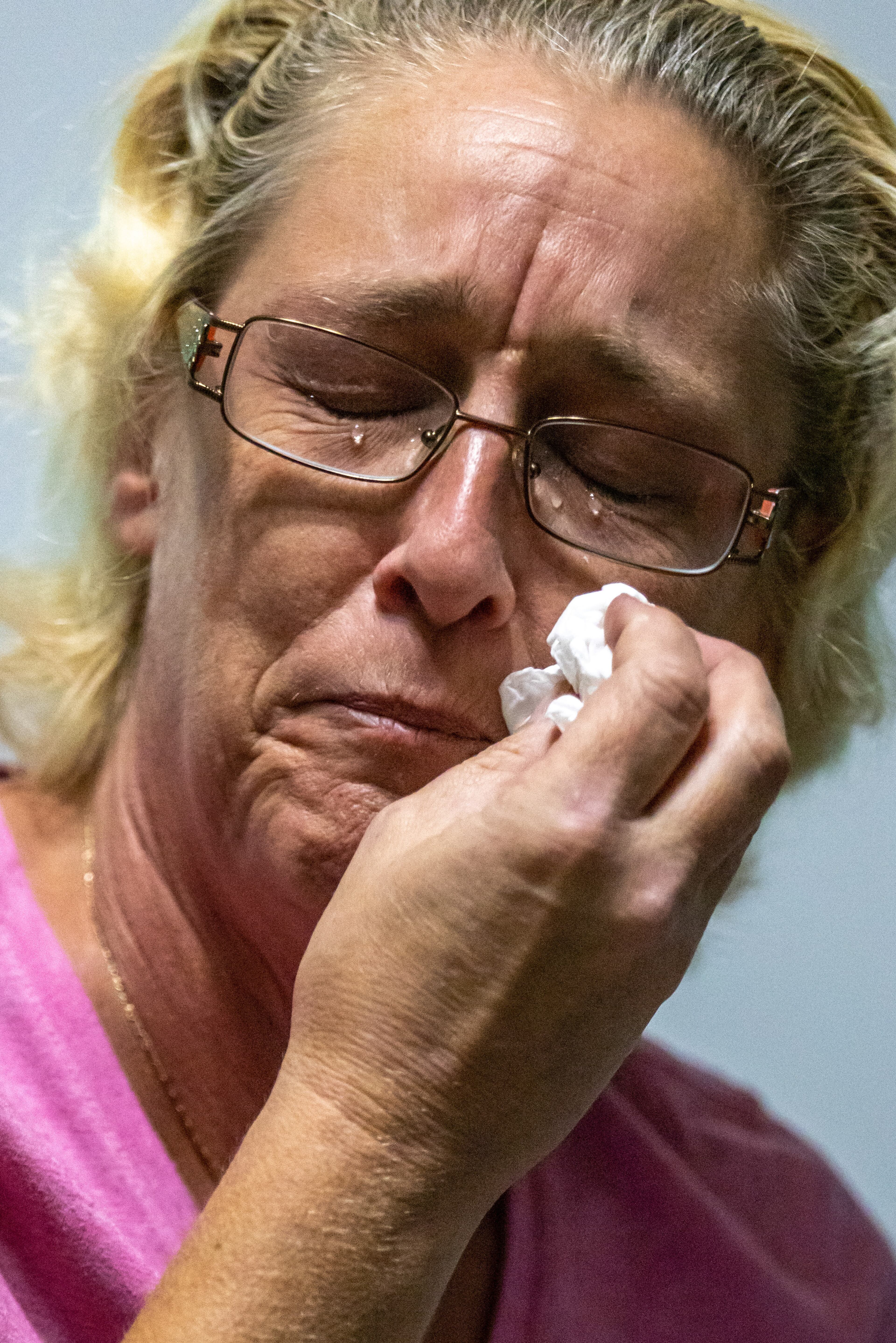 Kathleen Merriweather wipes away tears as she talks about her son Jeffrey Merriweather JR. at her Villa Ricca home Tuesday, June 14, 2020.