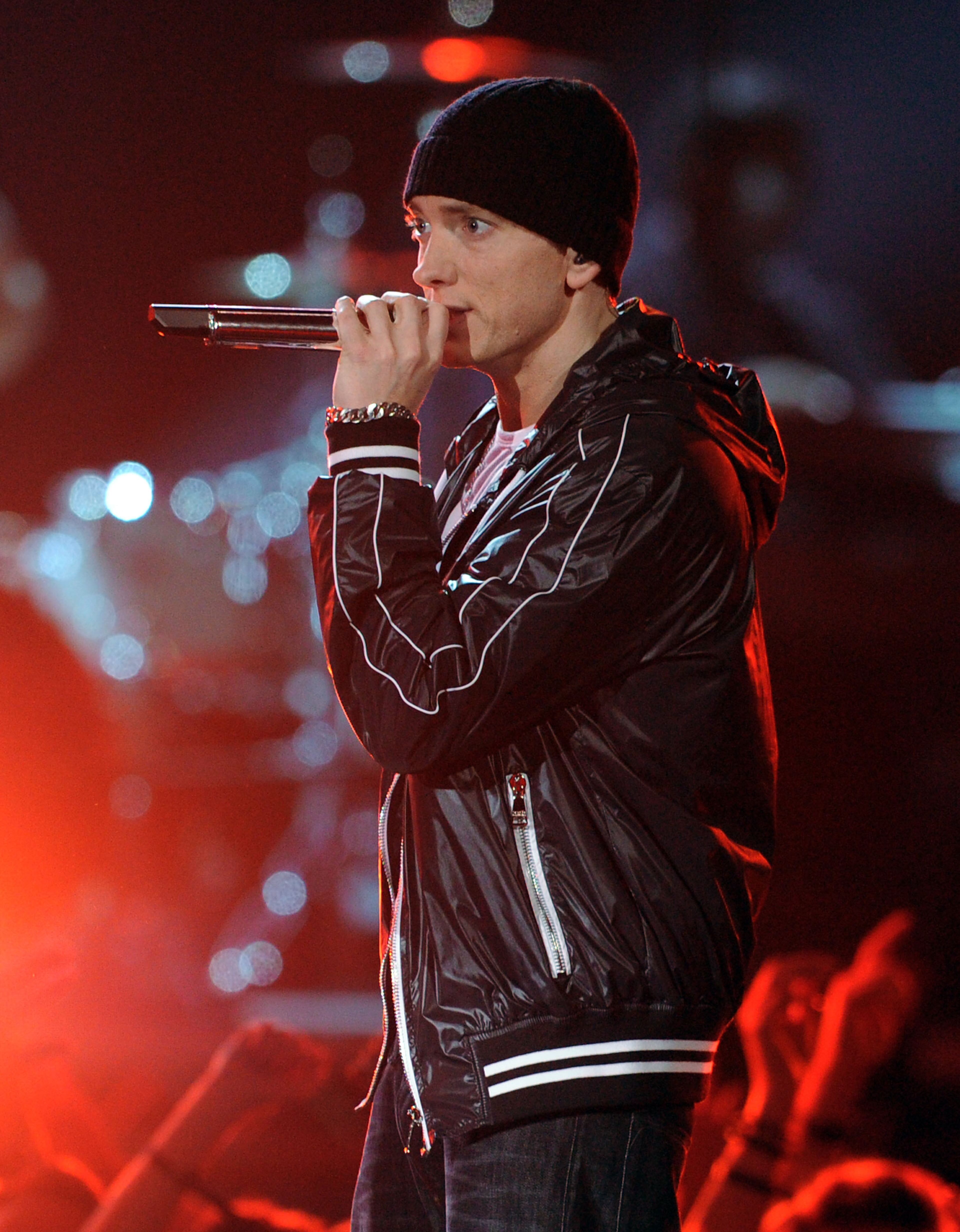 LOS ANGELES, CA - JANUARY 31: Rapper Eminem performs onstage during the 52nd Annual GRAMMY Awards held at Staples Center on January 31, 2010 in Los Angeles, California. (Photo by Kevin Winter/Getty Images)