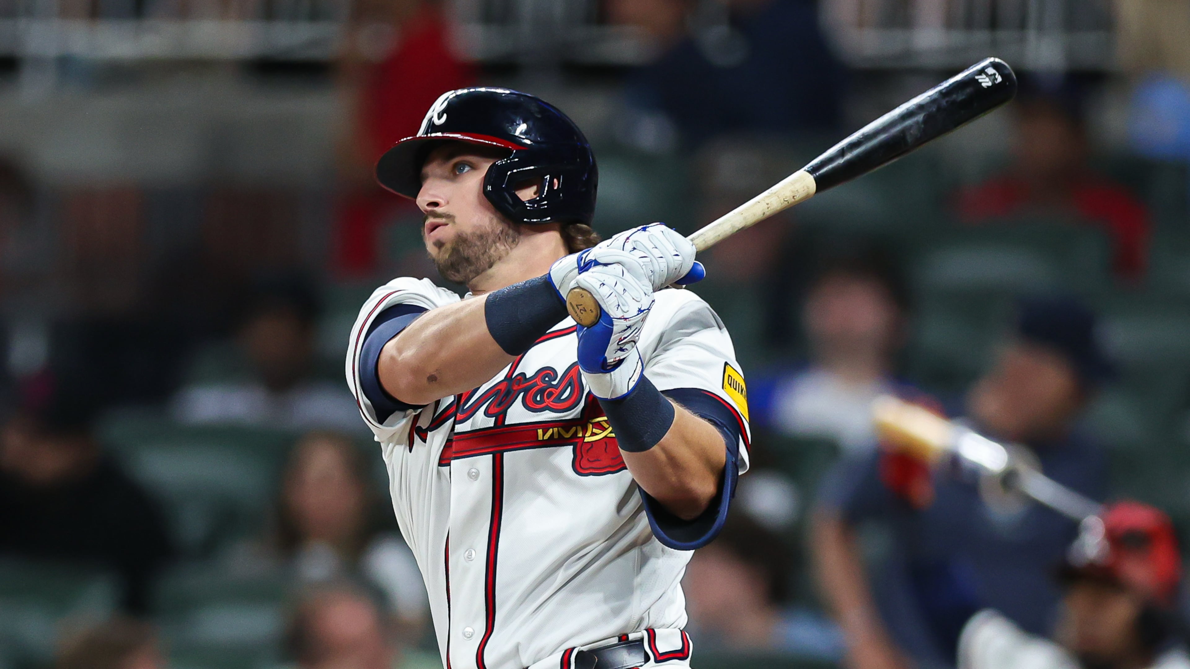 Atlanta Braves' Austin Riley hits a solo home run in the sixth inning of a baseball game against the Miami Marlins, Wednesday, April 15, 2026, in Atlanta. (Colin Hubbard/AP)
