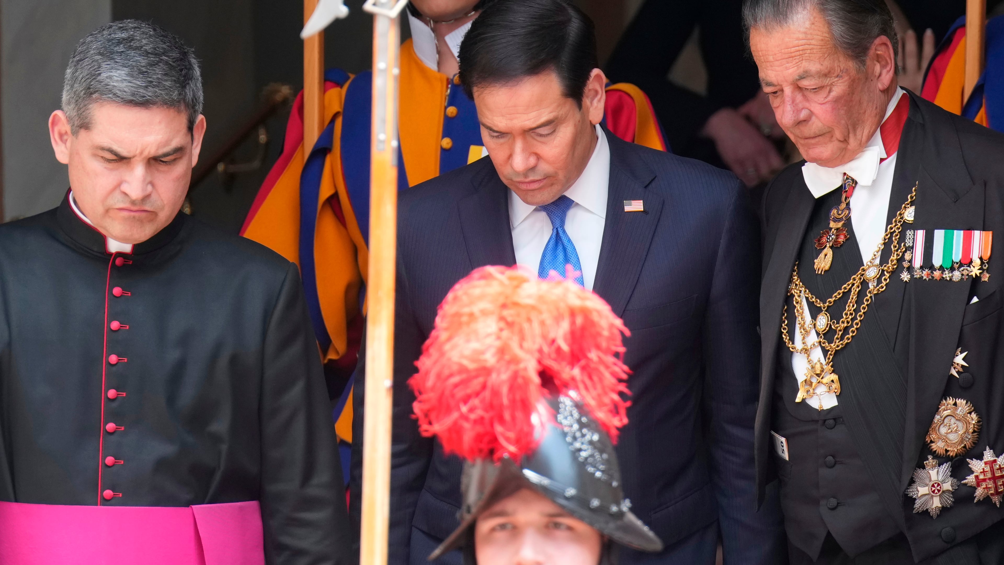 US Secretary of State Marco Rubio leaves the St. Damasus courtyard after meeting with Pope Leo XIV and Vatican Secretary of State Pietro Parolin the Vatican, Thursday, May 7, 2026. (AP Photo/Andrew Medichini, Pool)