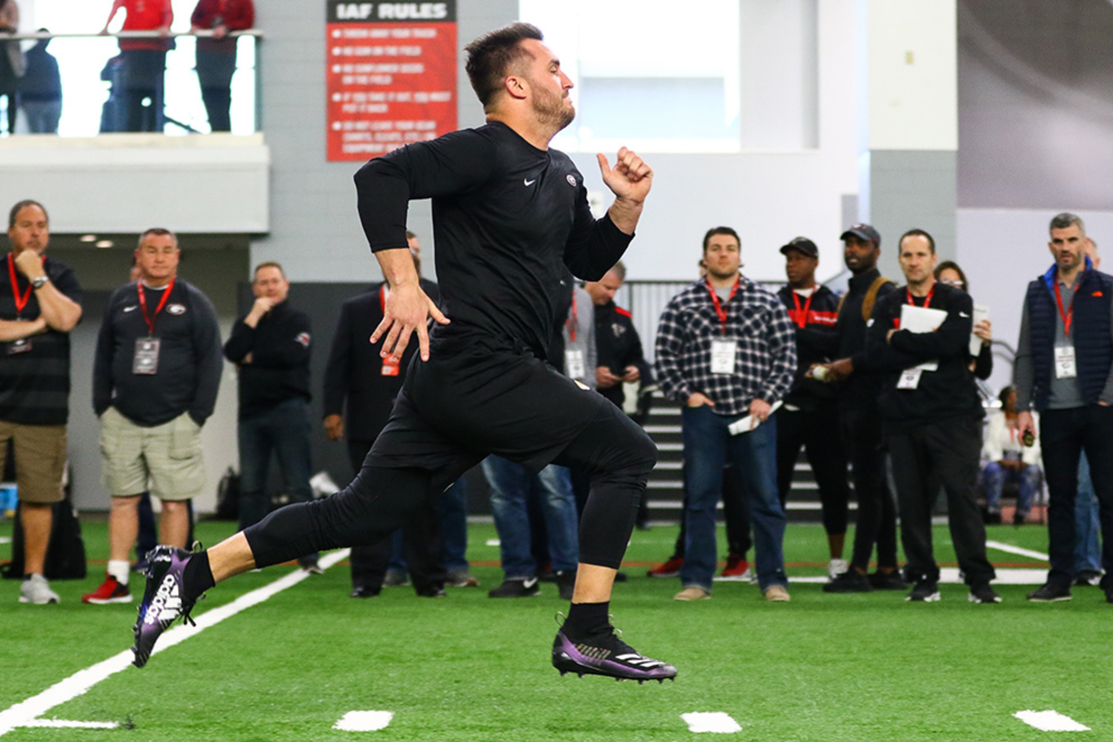 Georgia long snapper Nick Moore (43) during Georgia's Pro Day Wednesday, March 20, 2019, in Athens.
