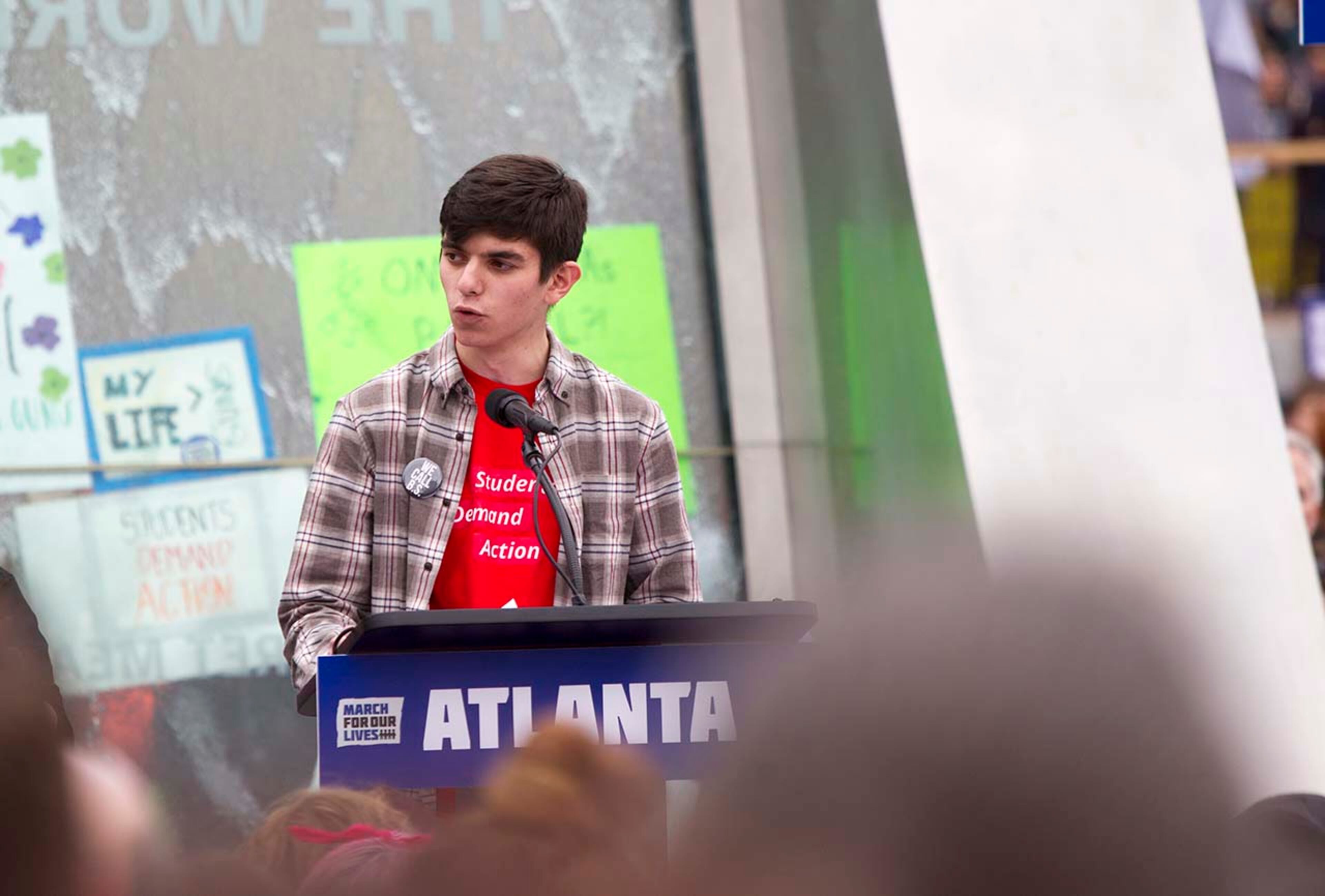 Jake Busch, a student at Chamblee Charter High, speaks during the March for our Lives event in Atlanta, Georgia, on Saturday, March 24, 2018. (REANN HUBER/REANN.HUBER@AJC.COM)