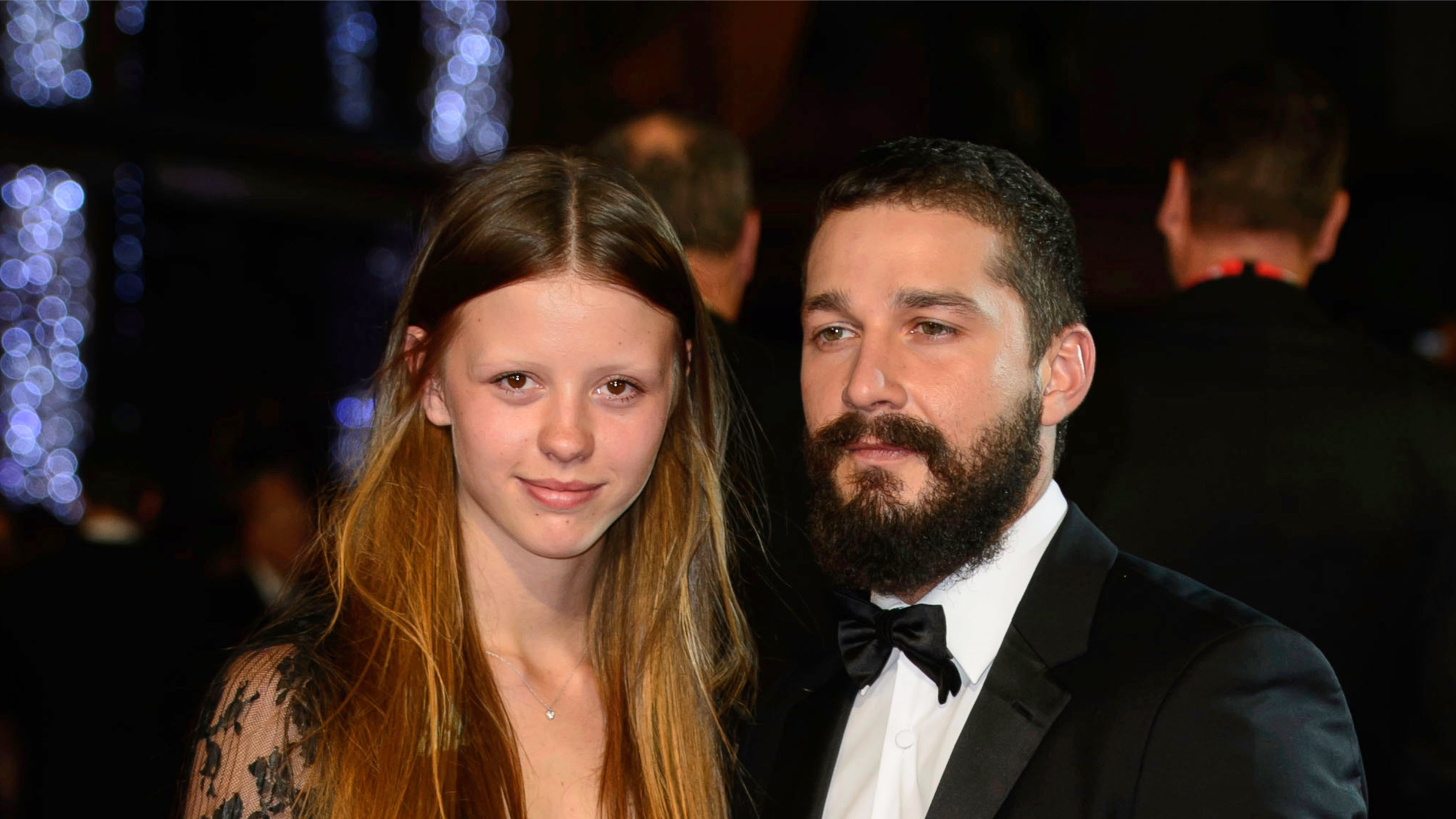 FILE - Mia Goth, left, and Shia LaBeouf appear at the premiere of the film "Fury," during the BFI London Film Festival, in central London, on Oct. 19, 2014. (Photo by Jonathan Short/Invision/AP, File)